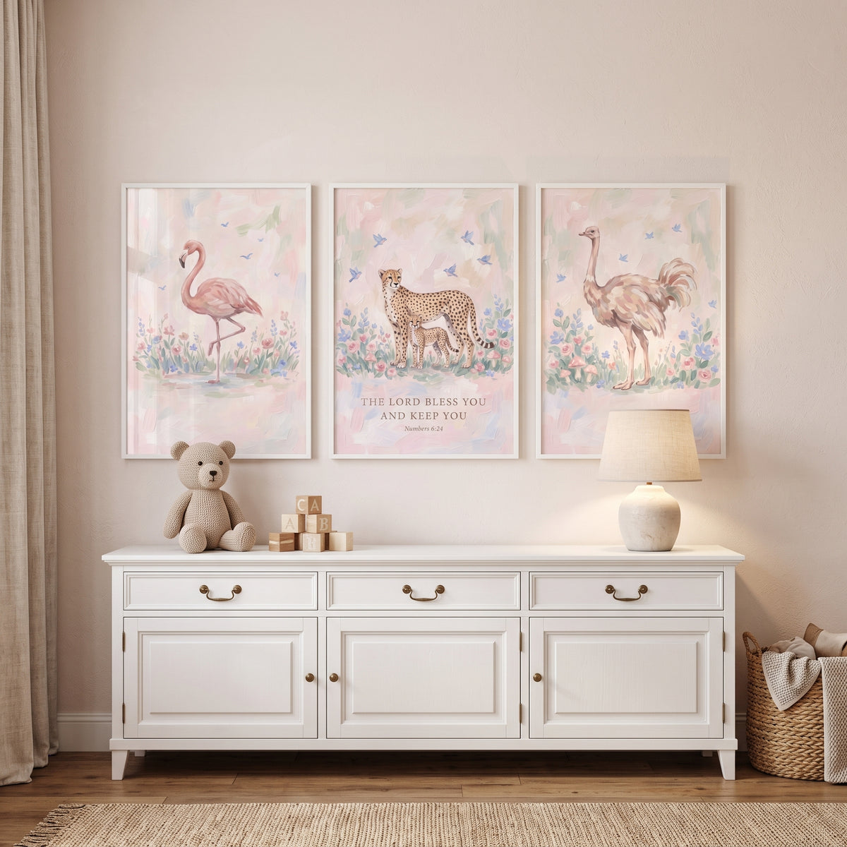 Dainty Floral Safari Animals Wall Art Set Of 3 - Sacred Safari Grace