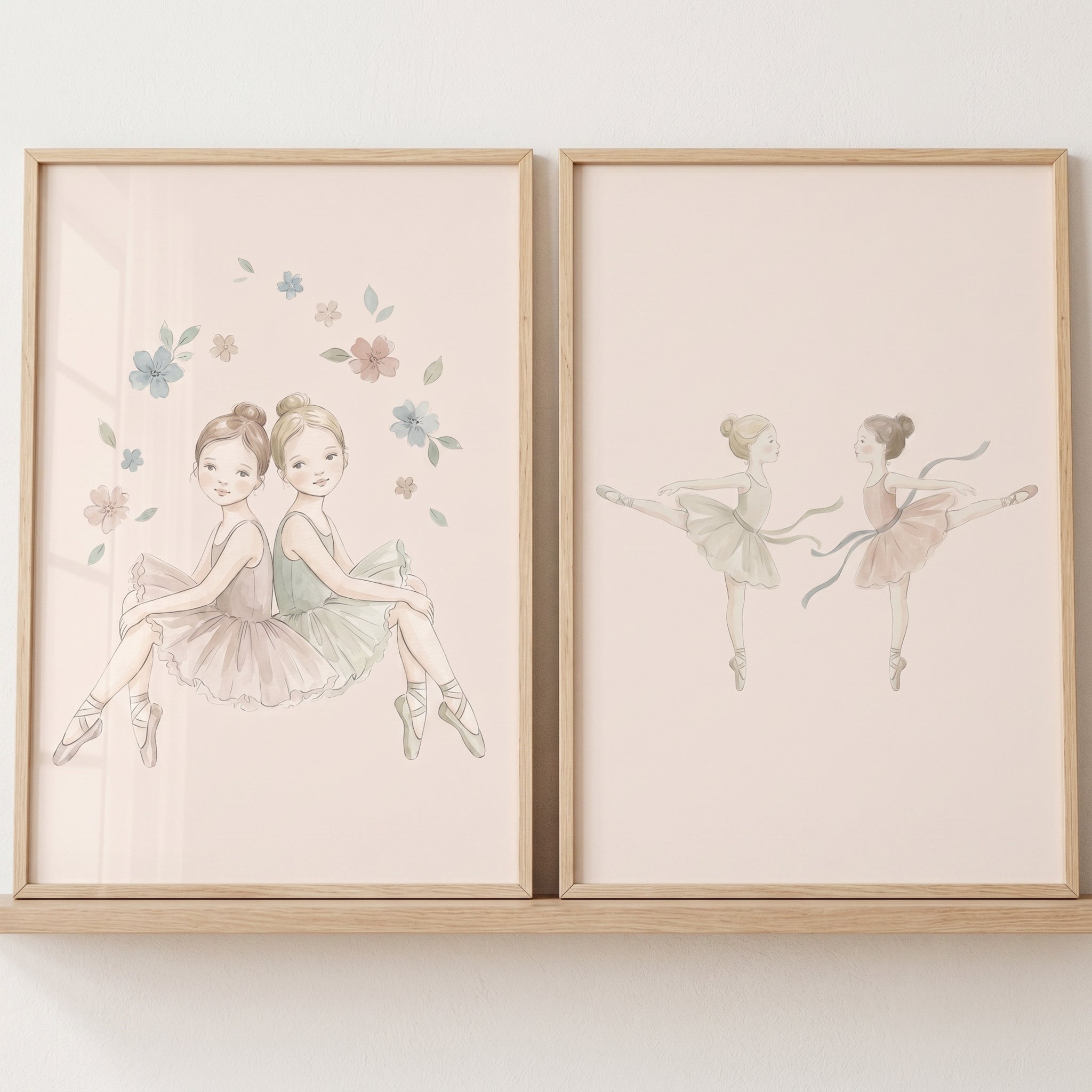 Dainty Hair Bun Ballerina Print Set of 2 - Sweet Ballet Sisters