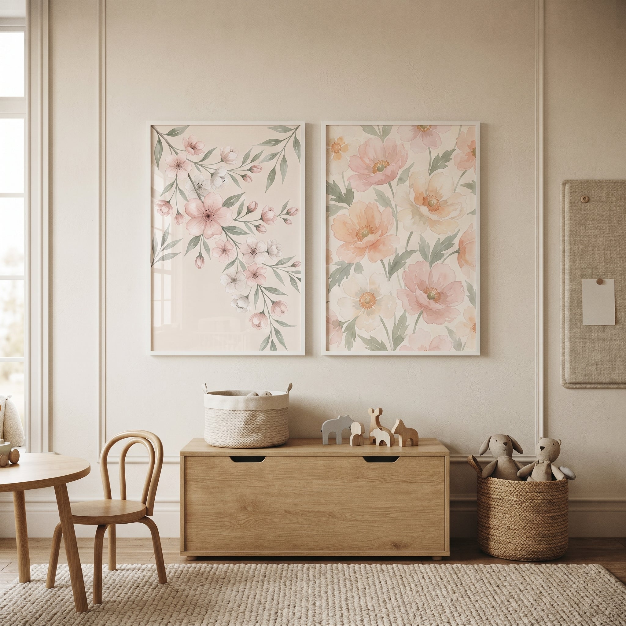 Dainty Pastel Floral Wall Art Set Of 2 - Blush Petal Dream