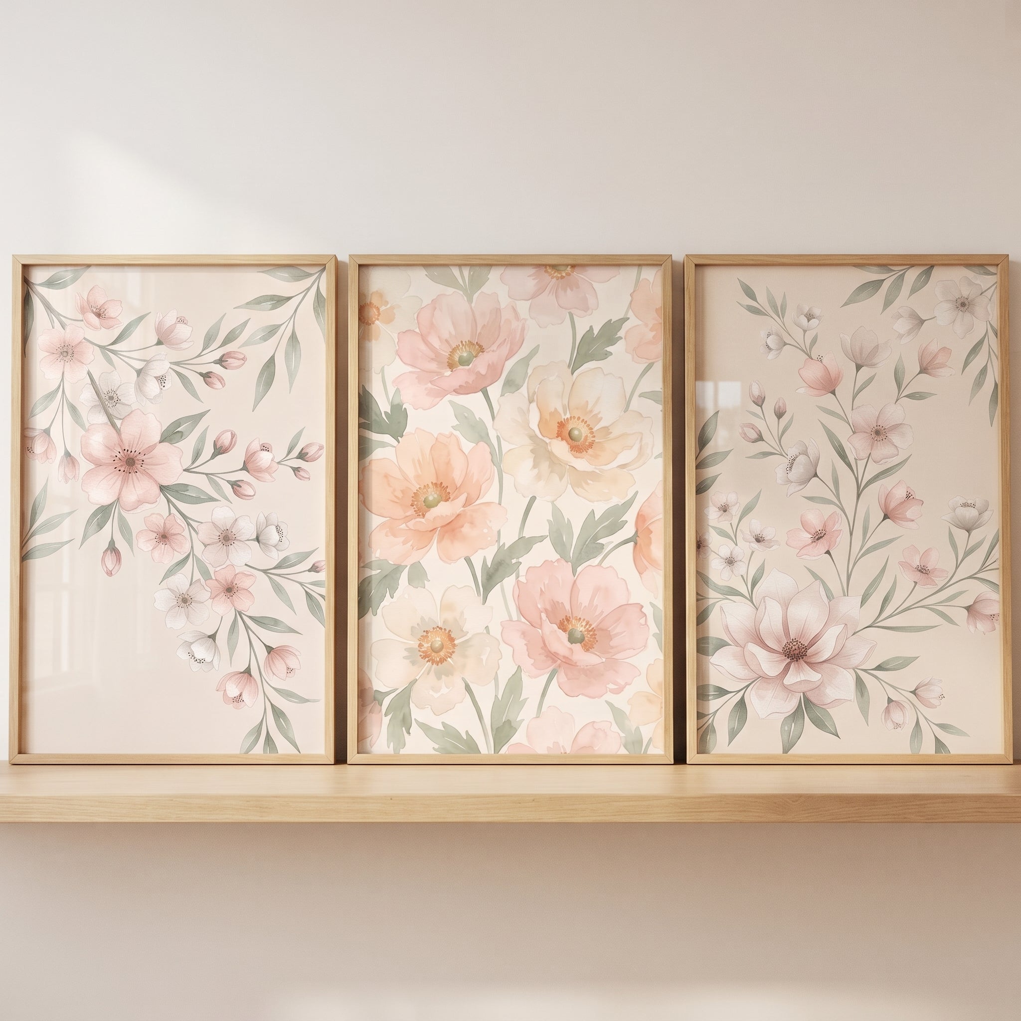Dainty Pastel Garden Wall Art Set of 3 - Pastel Floral Trio