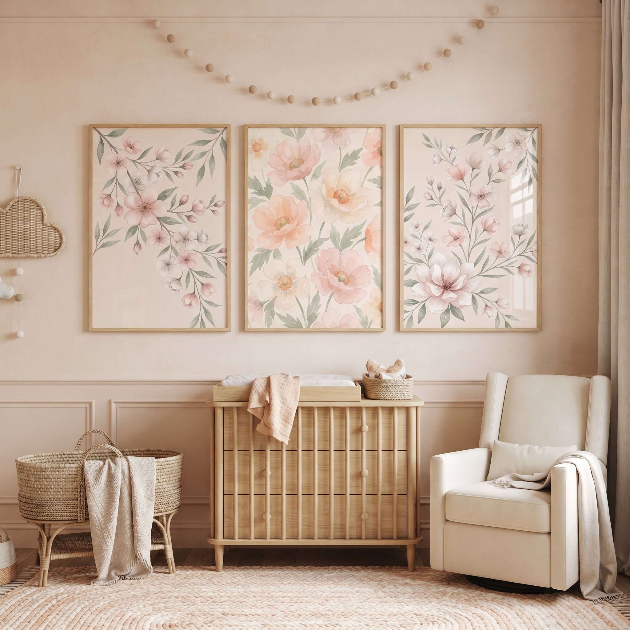 Dainty Pastel Garden Wall Art Set of 3 - Pastel Floral Trio
