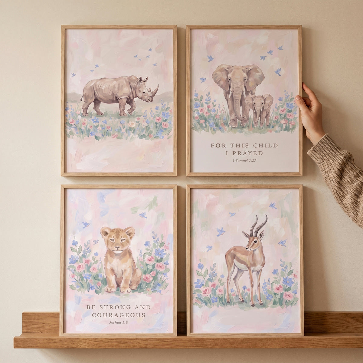 Dainty Pink Savanna Animals Wall Art Set Of 4 - Gentle Savanna Blessings