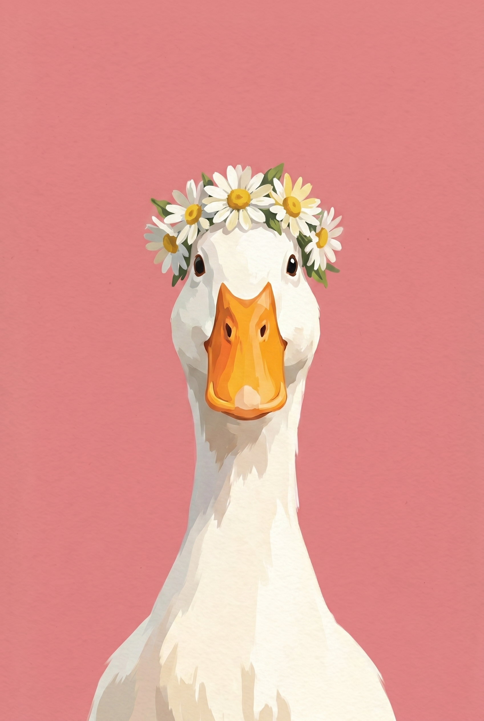 Daisy Crown White Goose Wall Art - Floral Duckling