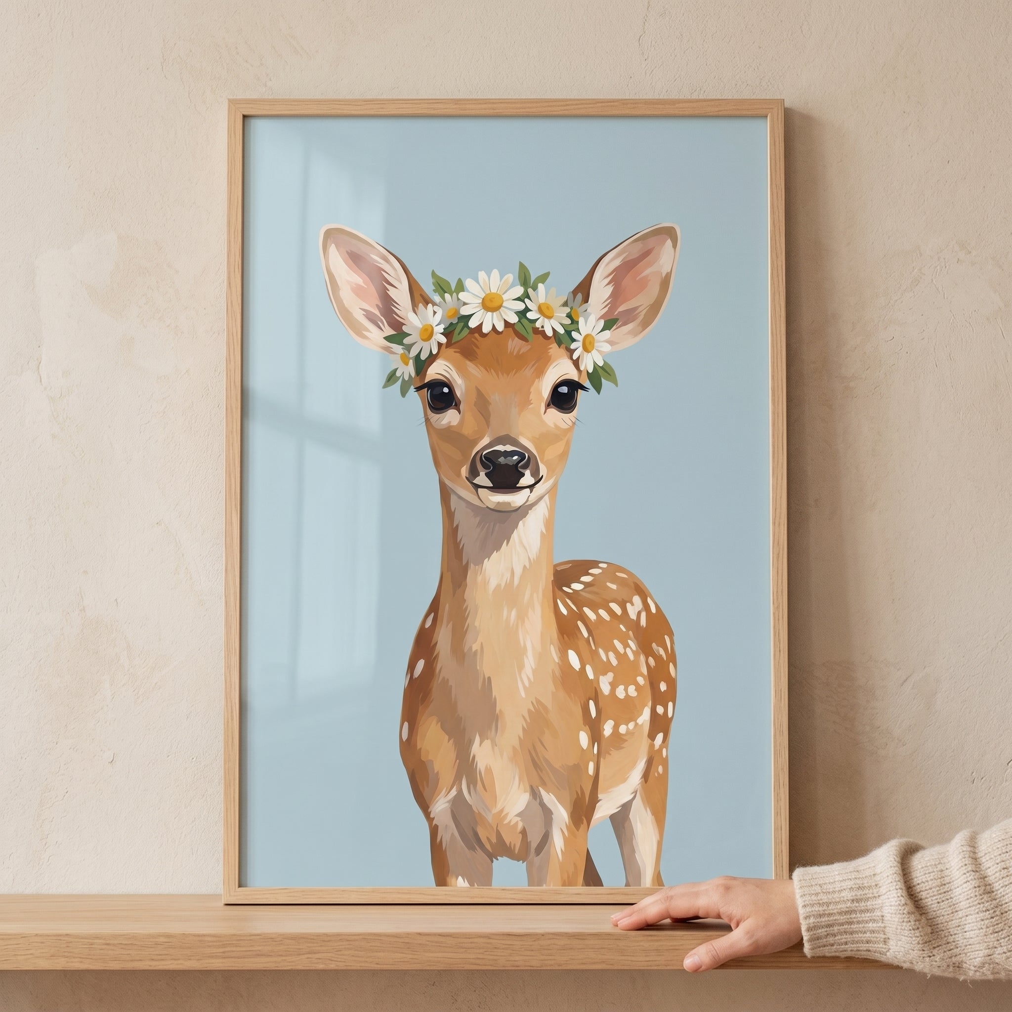 Daisy Flower Crown Fawn Wall Art - Floral Fawn Crown