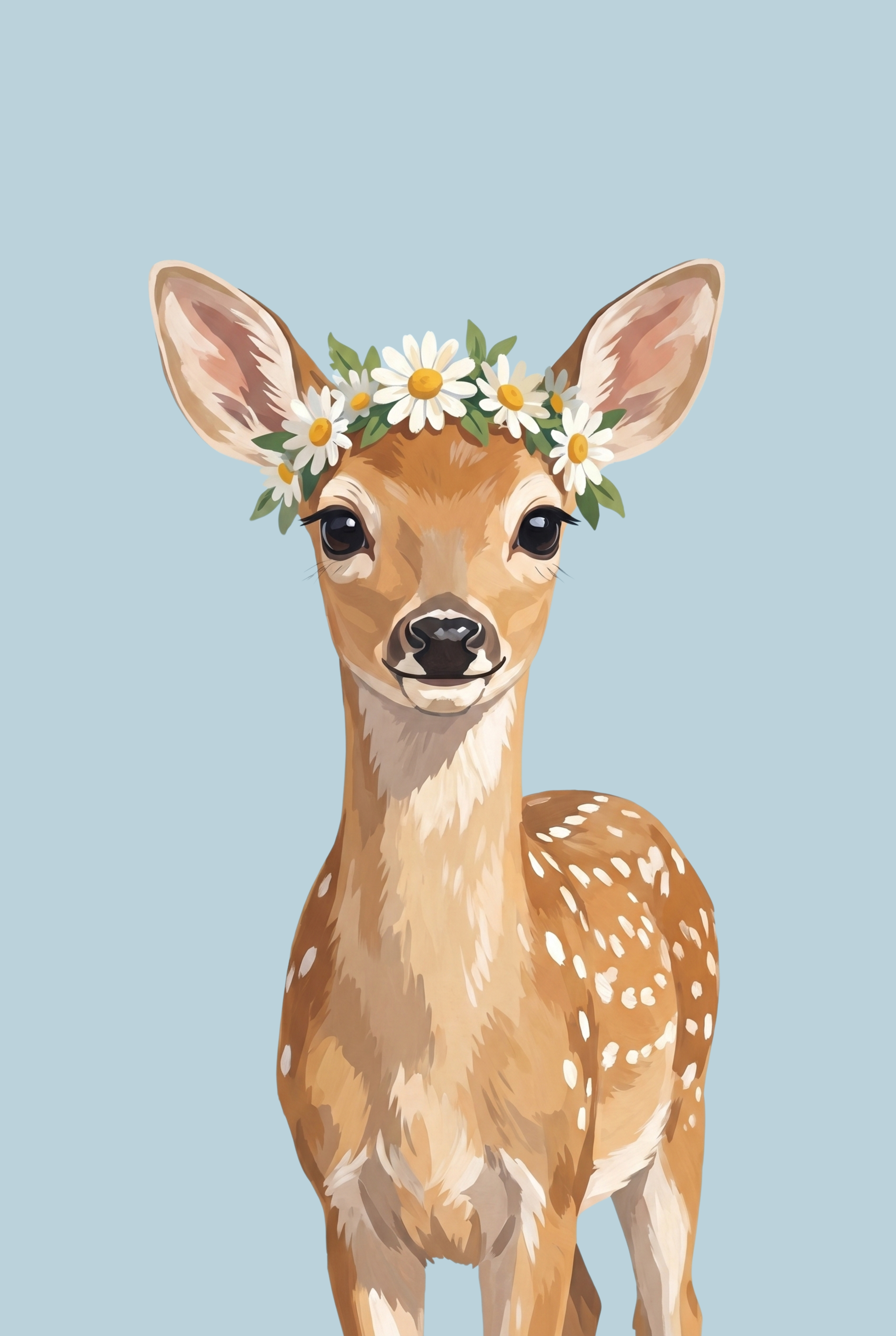 Daisy Flower Crown Fawn Wall Art - Floral Fawn Crown