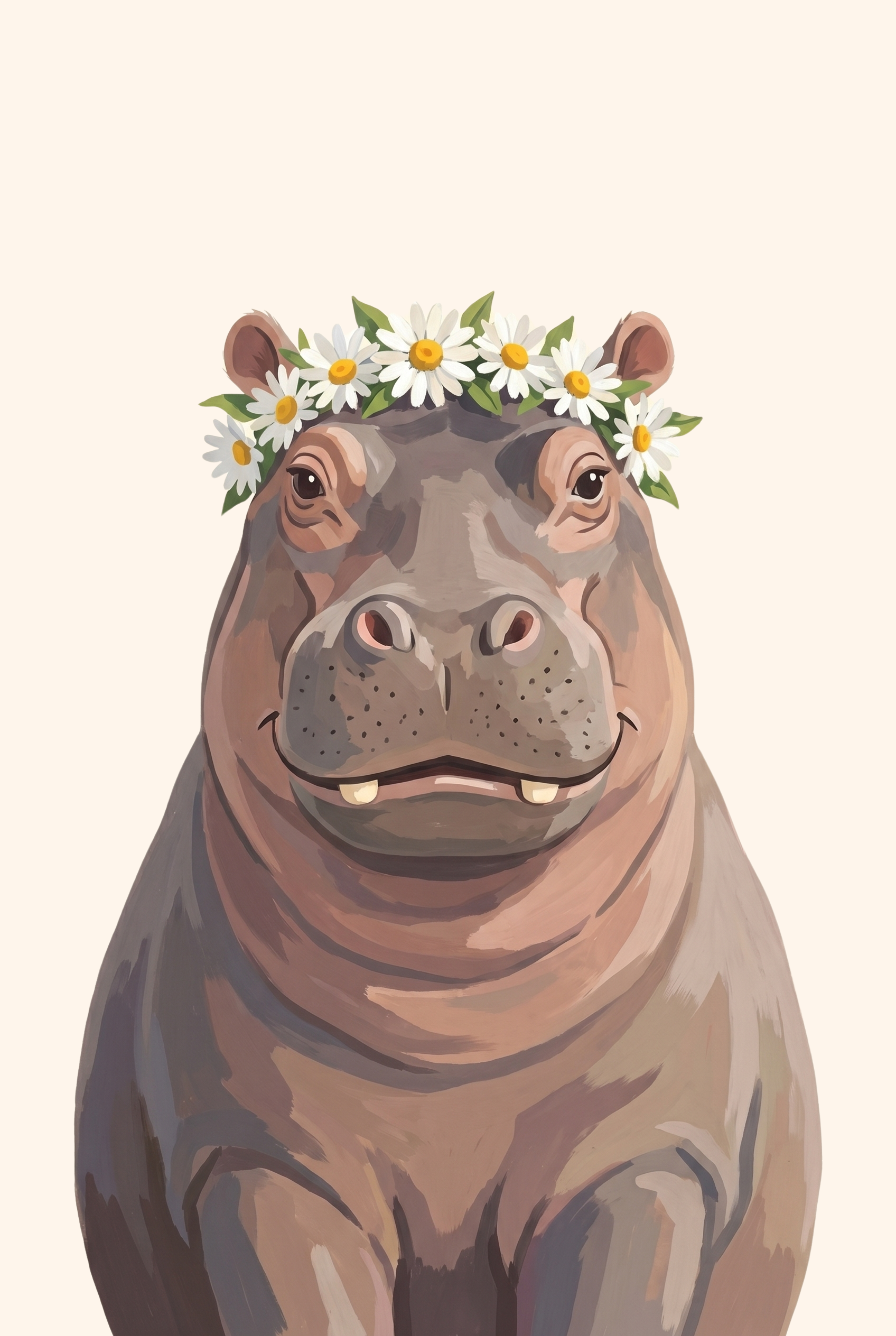 Daisy Flower Crown Hippo Wall Art - Gentle Daisy Hippo