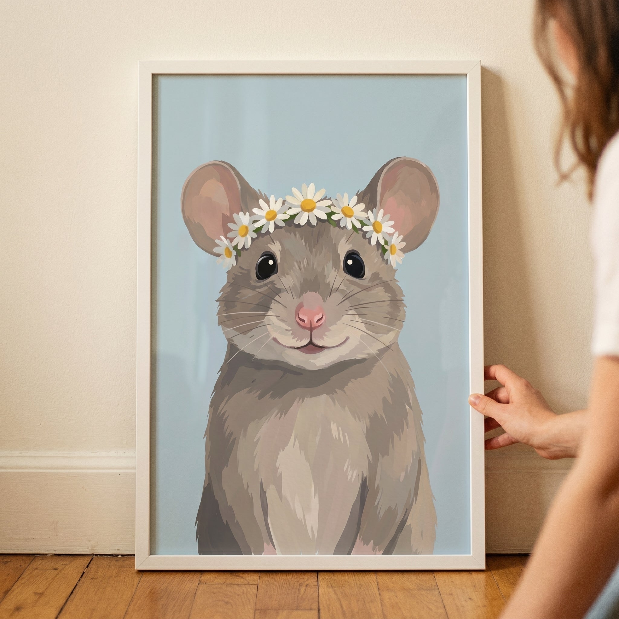 Daisy Flower Crown Mouse Wall Art - Daisy Crown Mouse