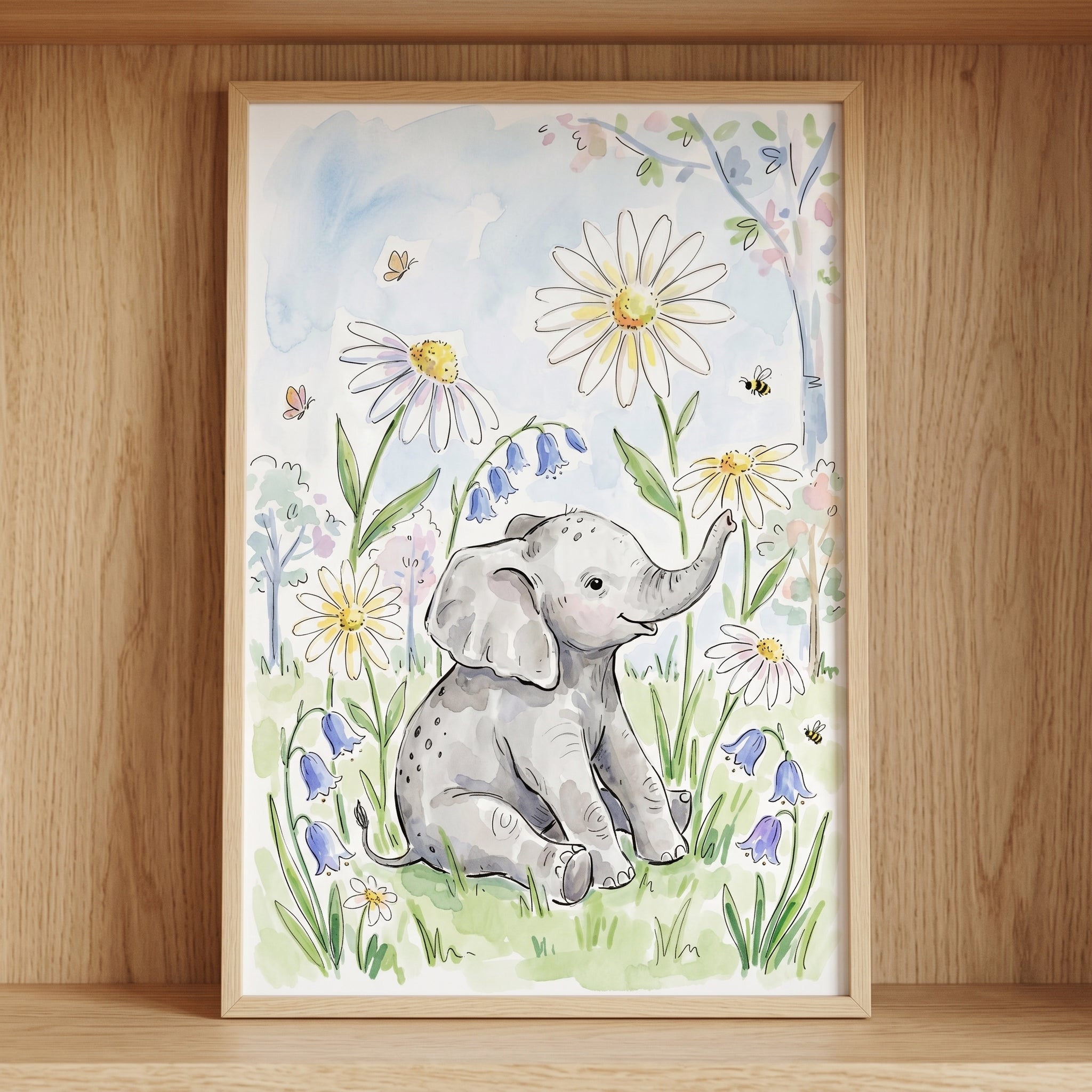 Daisy Meadow Baby Elephant Wall Art - Sweet Daisy Calf