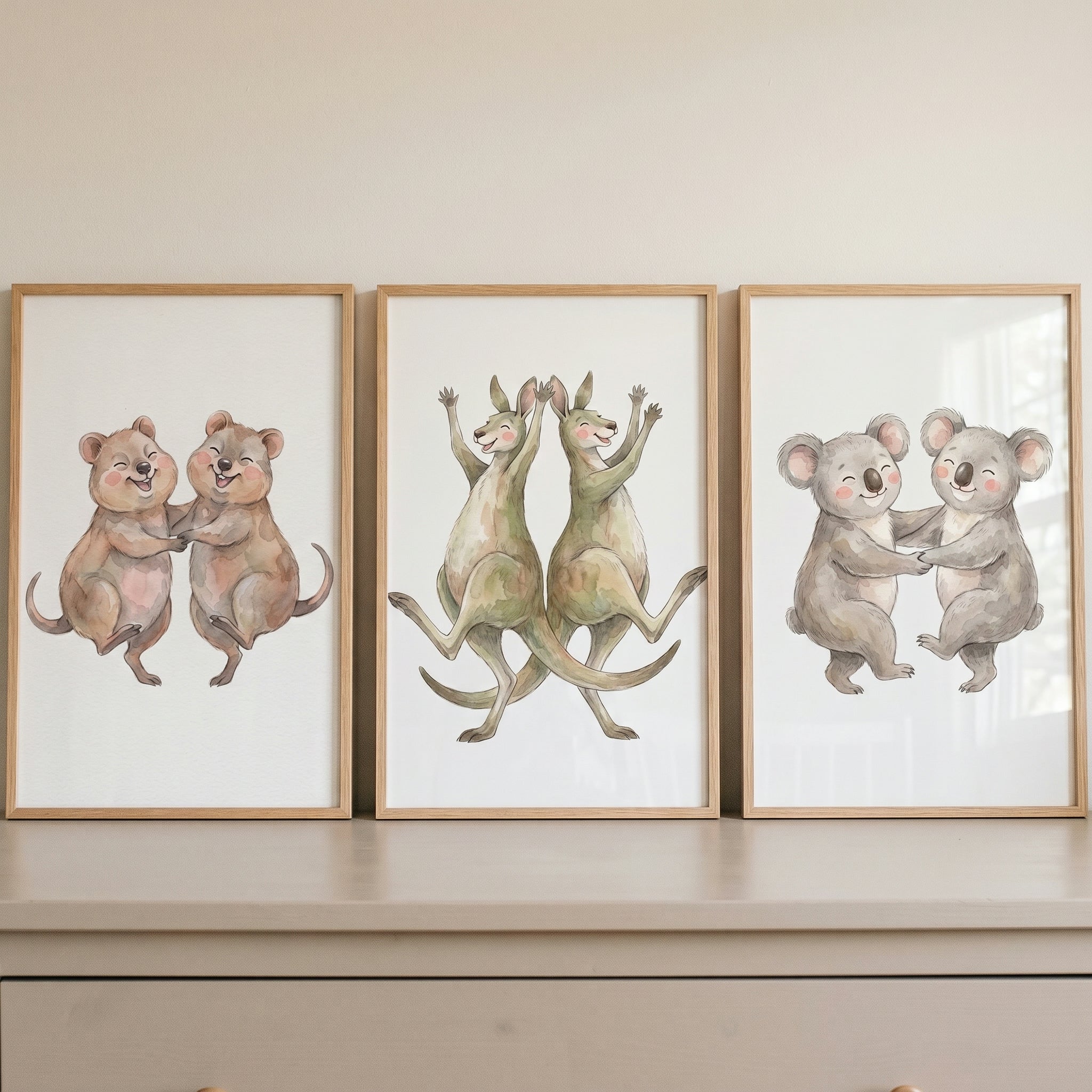 Dancing Australian Animals Wall Art Set of 3 - Dancing Outback Friends