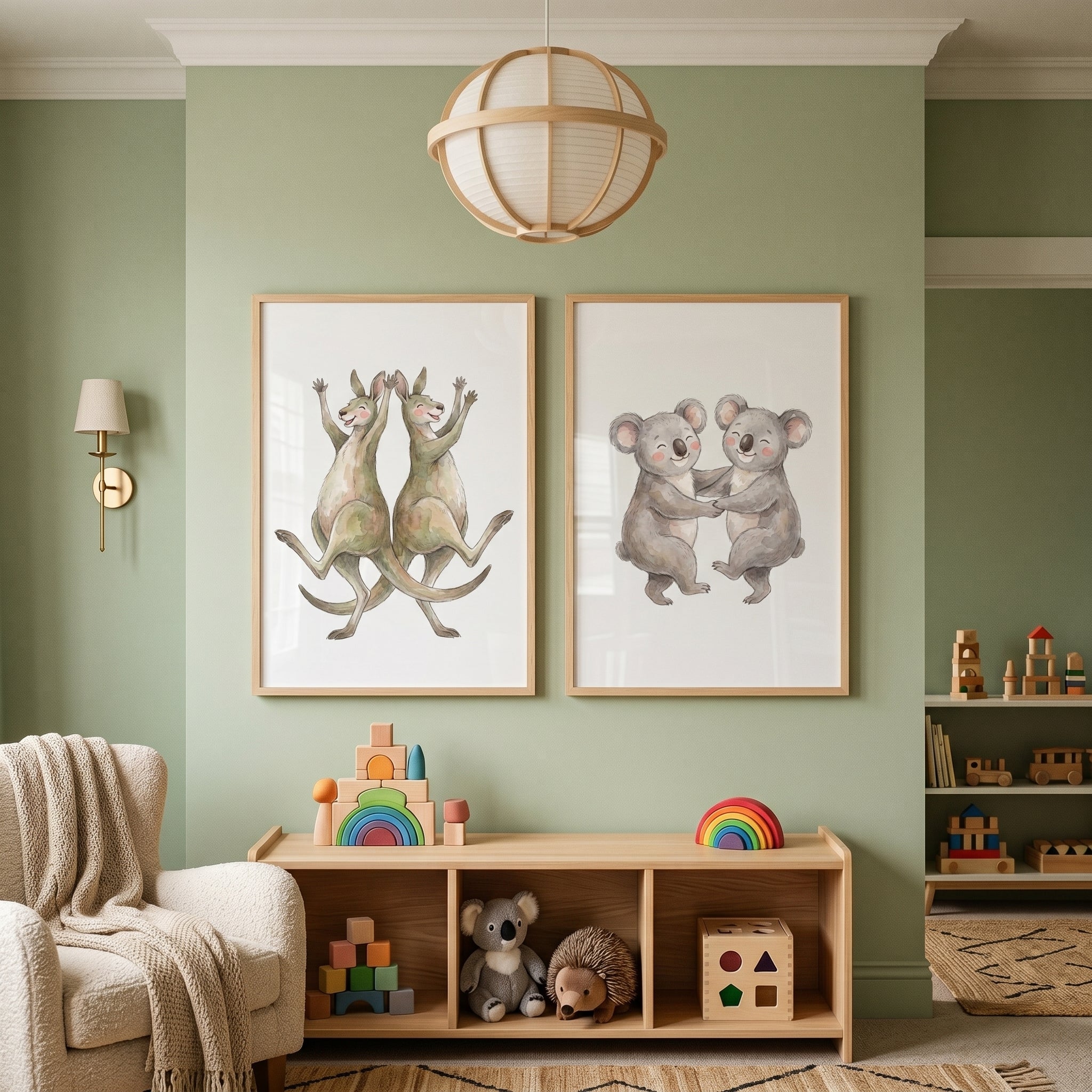 Dancing Neutral Australian Animals Wall Art Set of 2 - Joyful Outback Dance