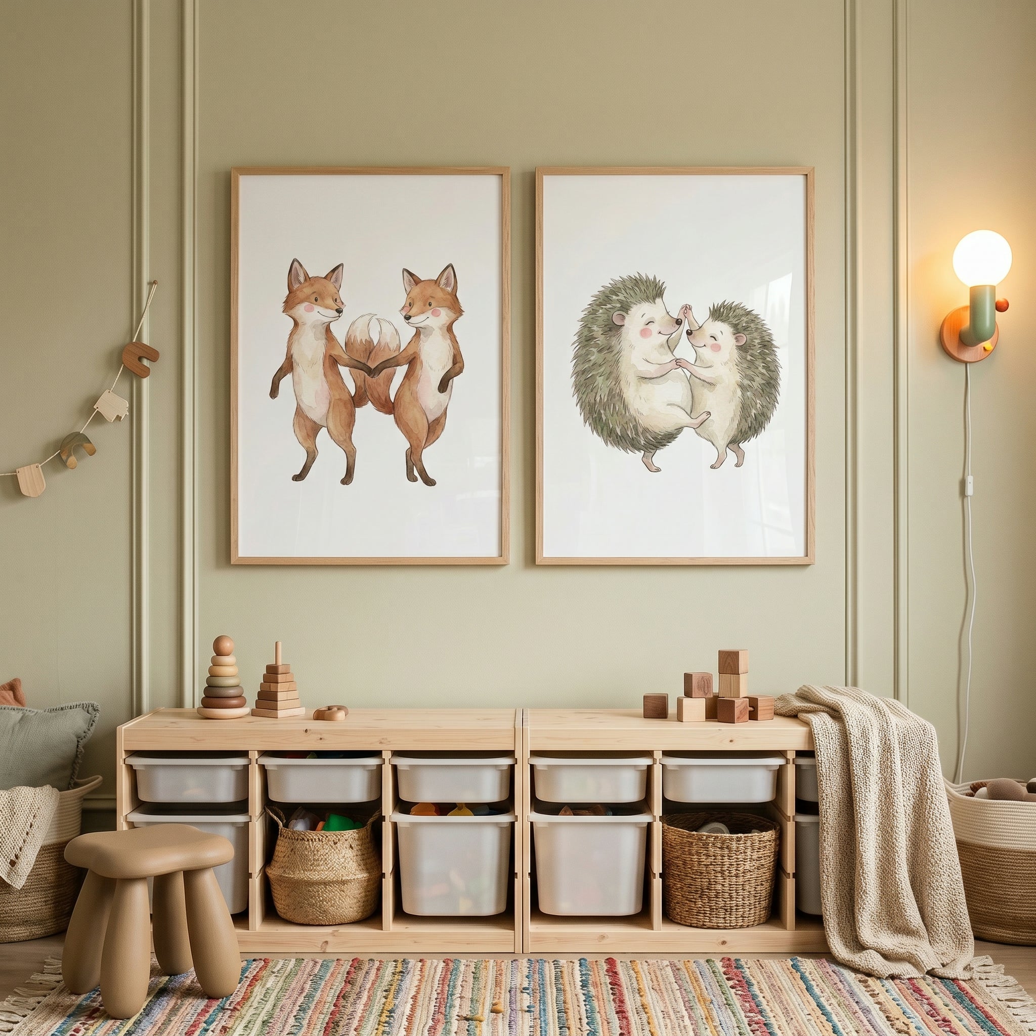 Dancing Woodland Animal Wall Art Set of 2 - Sweet Woodland Dance