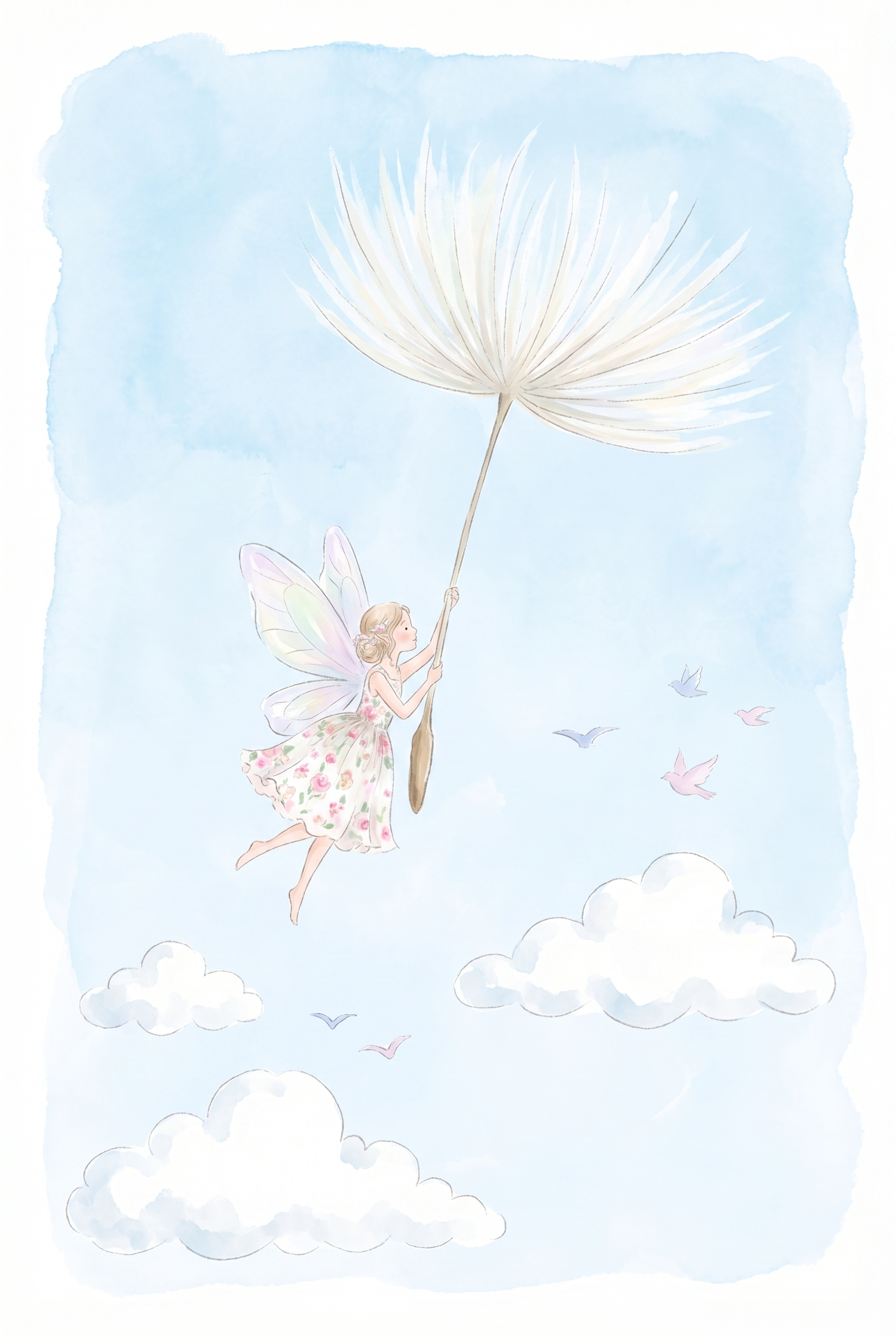 Dandelion Puff Flying Fairy Wall Art - Dandelion Dream Drift