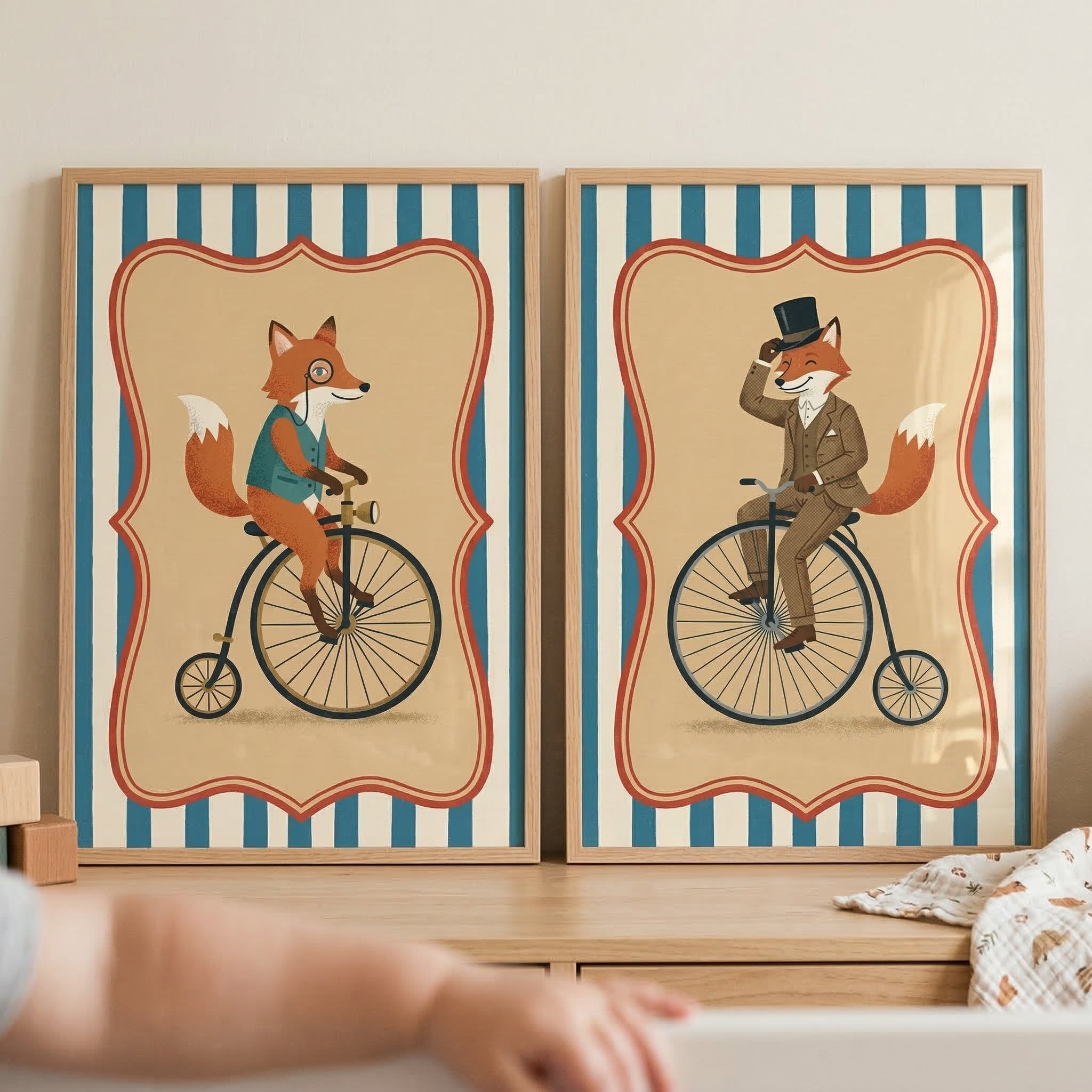 Dapper Fox Bicycle Wall Art Set of 2 - Dapper Fox Cyclists