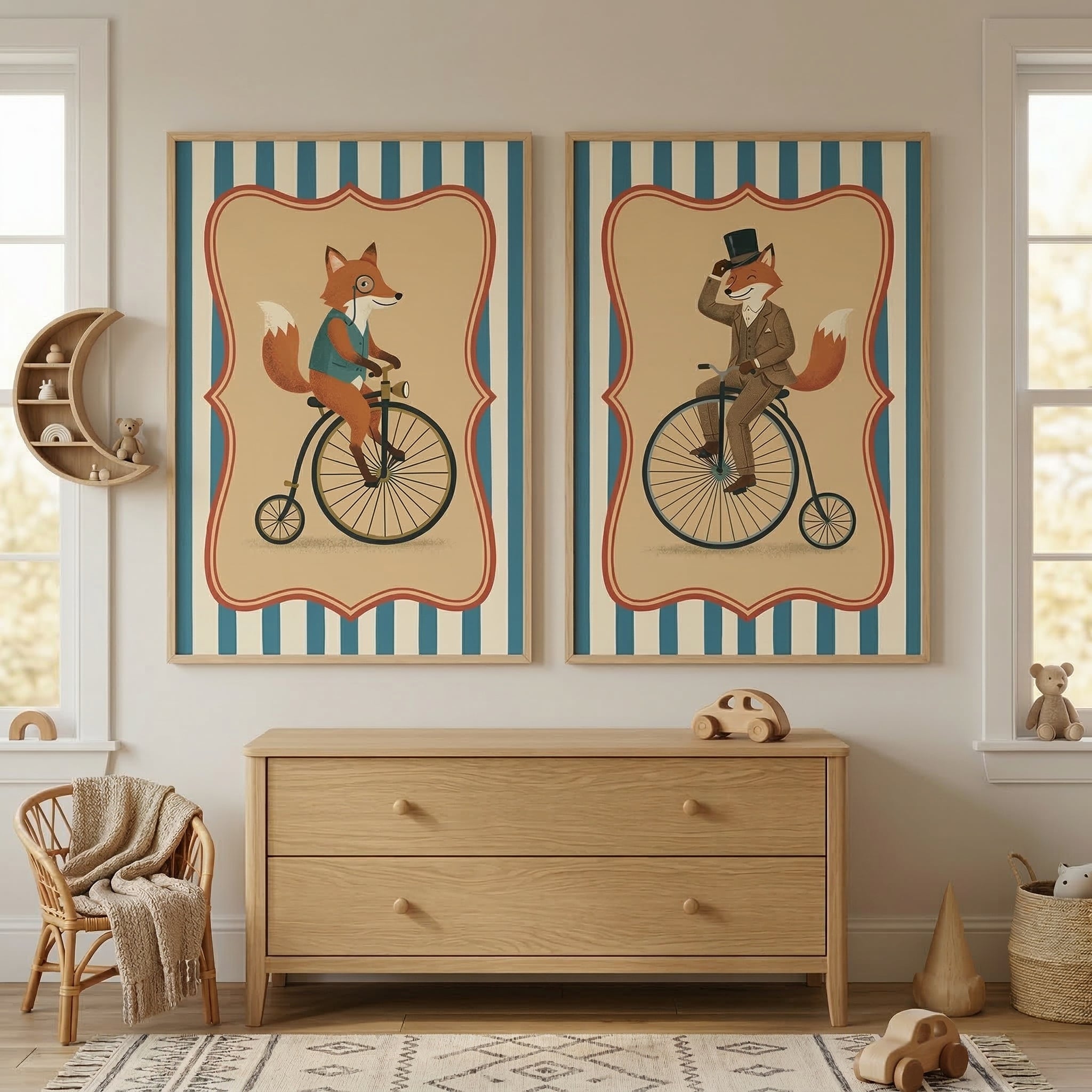 Dapper Fox Bicycle Wall Art Set of 2 - Dapper Fox Cyclists
