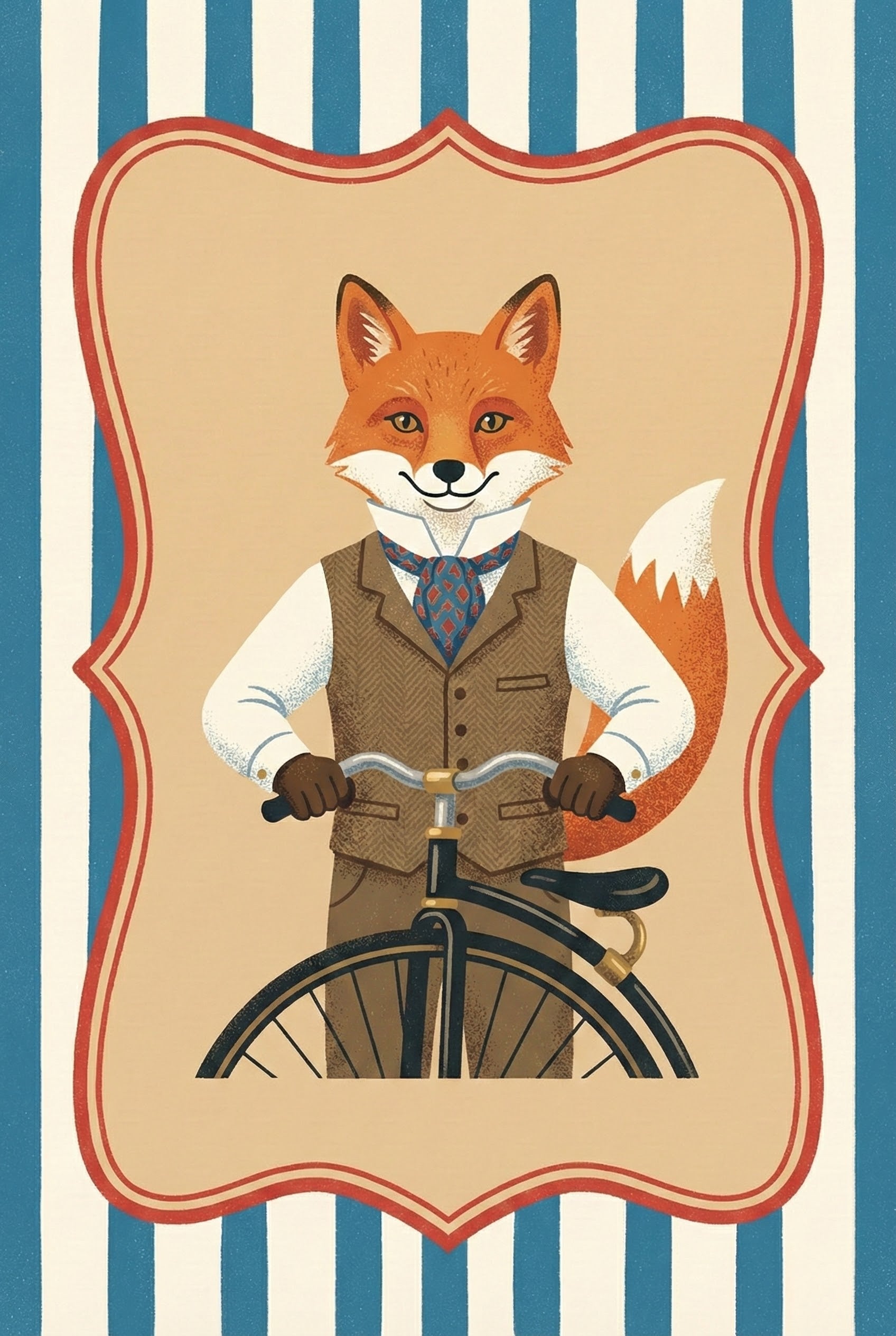Dapper Fox Vintage Wall Art - Dapper Fox Cyclist