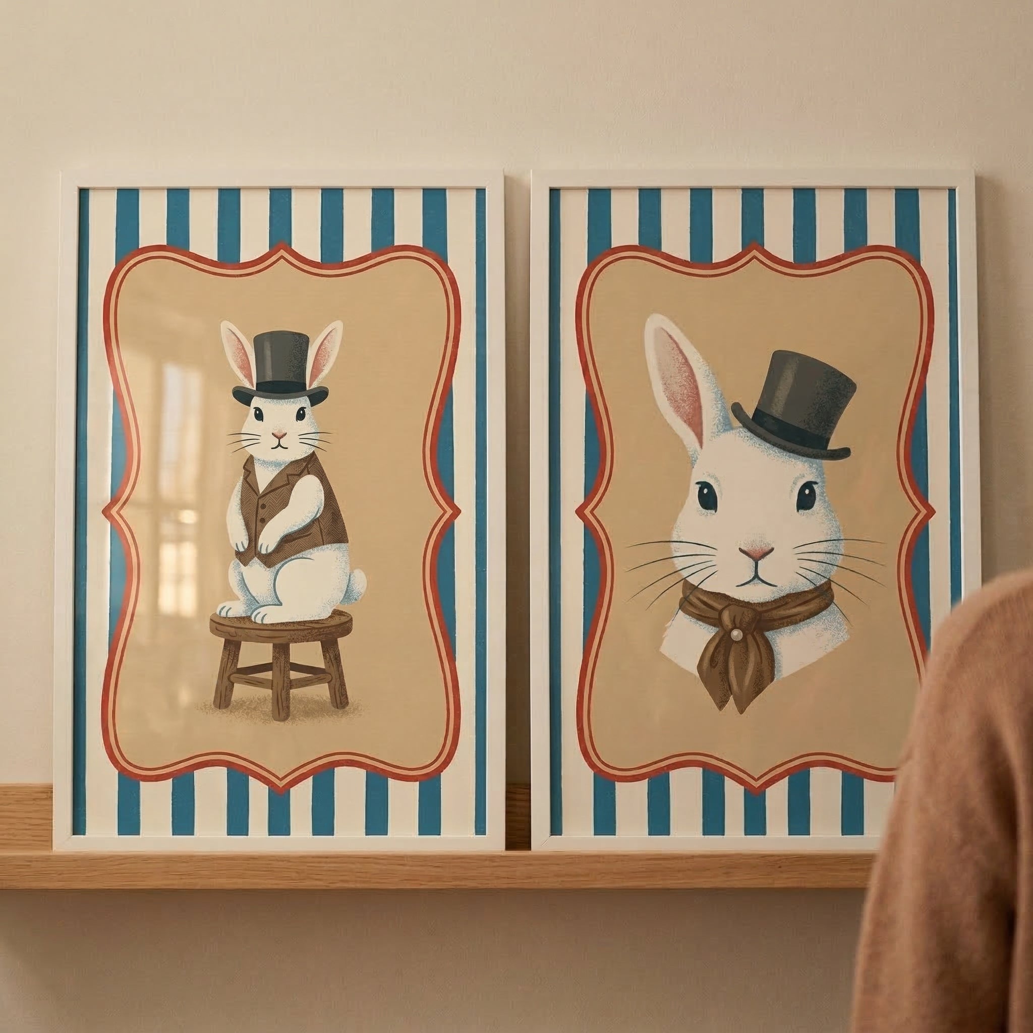 Dapper Rabbit Top Hat Wall Art Set of 2 - Dapper Rabbit Duo