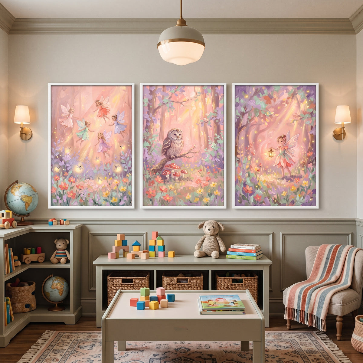 Dappled Light Enchanted Forest Wall Art Set of 3 - Mystical Garden Sprites