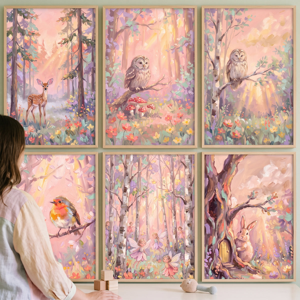 Dappled Light Forest Wall Art Set of 6 - Pastel Forest Tales