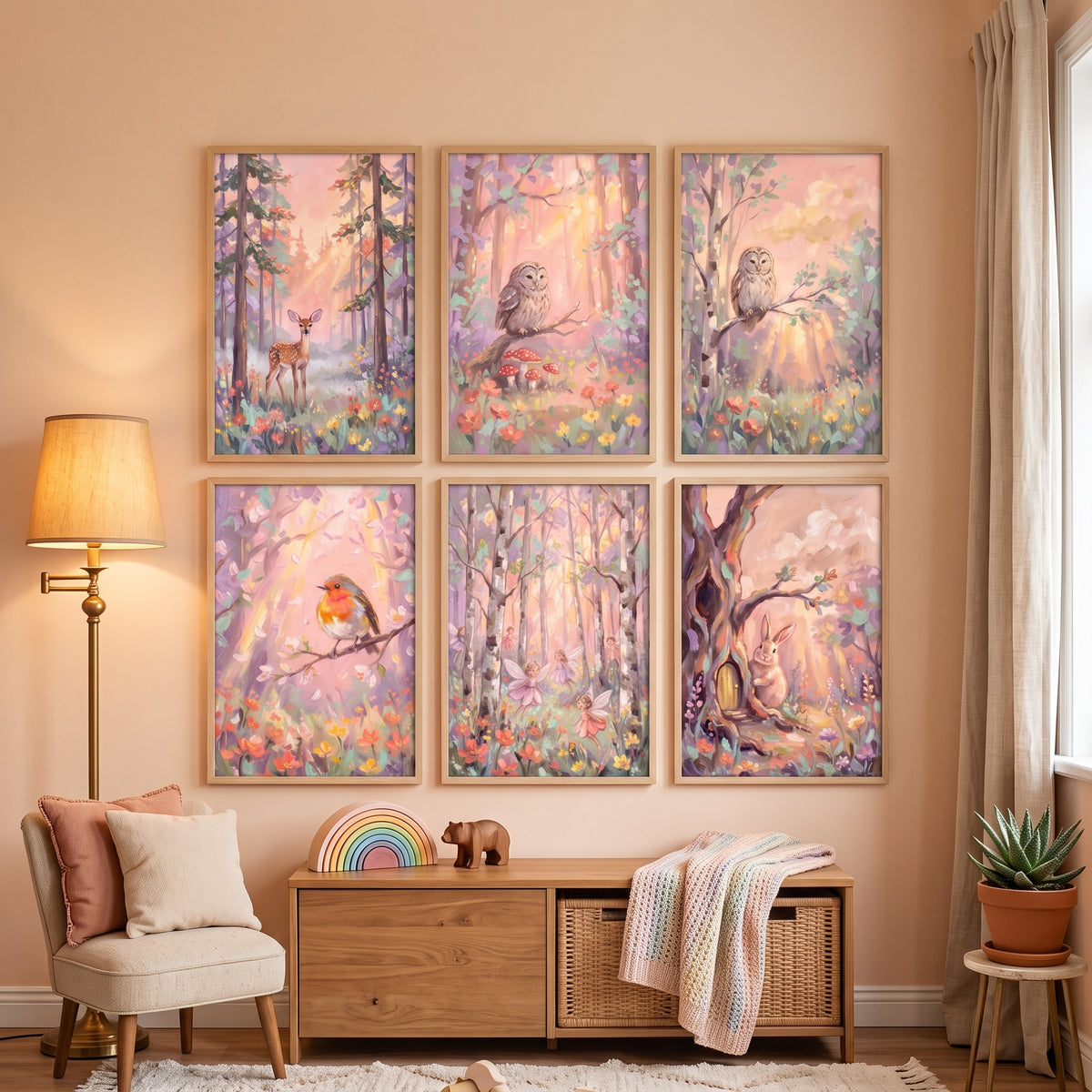 Dappled Light Forest Wall Art Set of 6 - Pastel Forest Tales