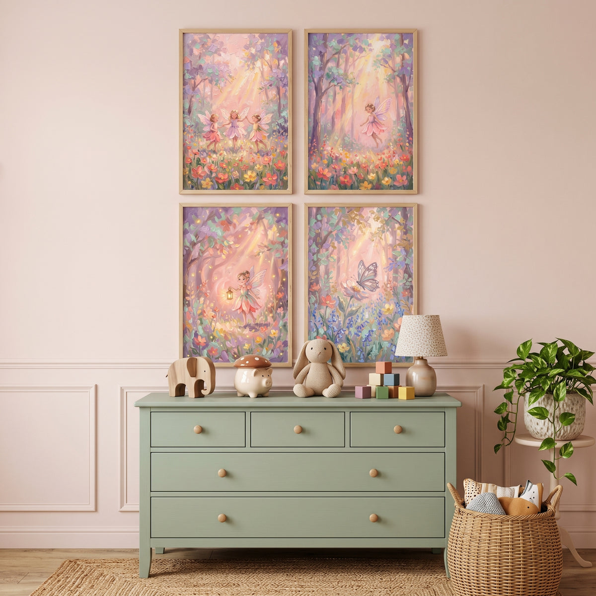 Dappled Light Magical Woodland Wall Art Set of 4 - Whimsical Forest Light