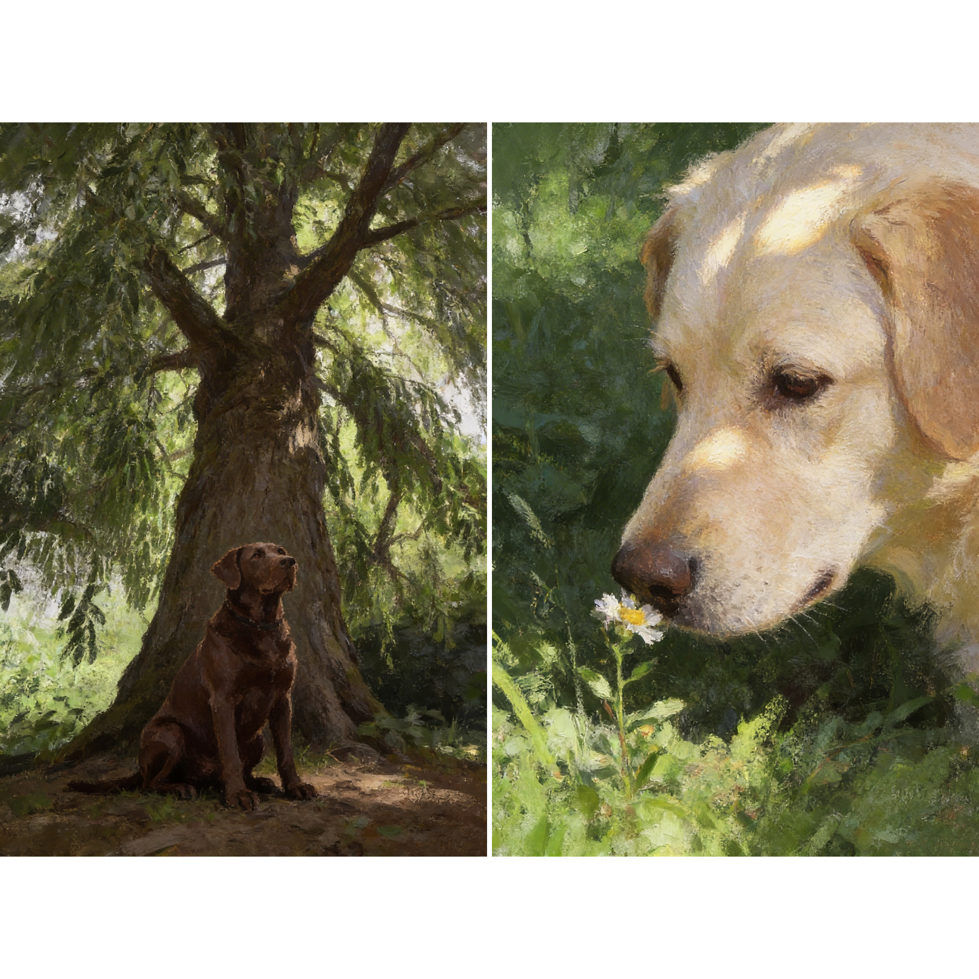 Dappled Sunlight Nature Labrador Wall Art Set of 2 - Faithful Forest Friends
