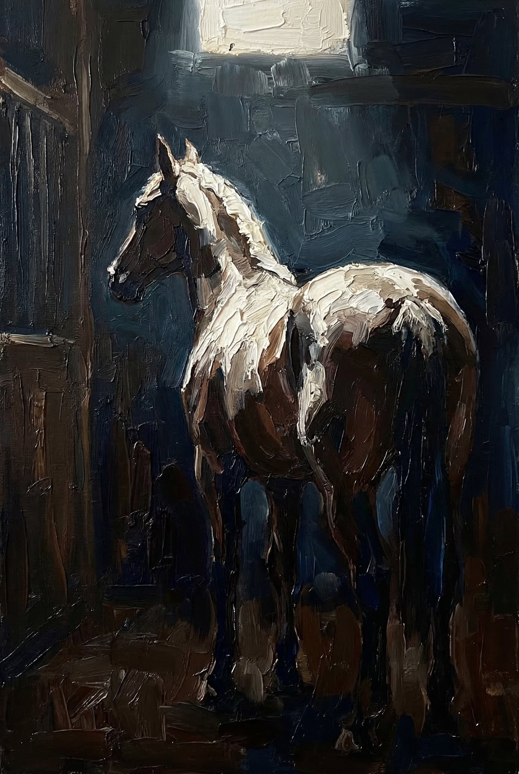Dark Stable Pinto Horse Wall Art - Silent Stable Glow