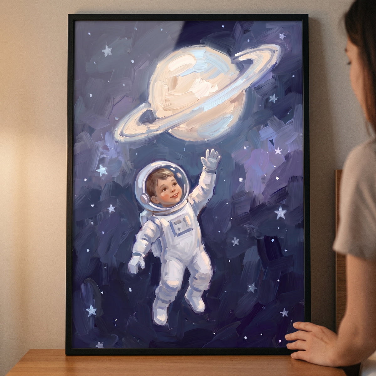 Deep Blue Space Astronaut Artwork - Little Cosmic Explorer