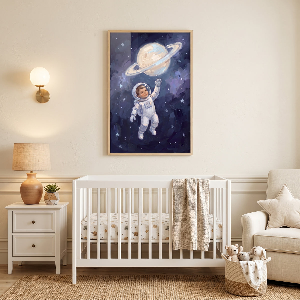 Deep Blue Space Astronaut Artwork - Little Cosmic Explorer