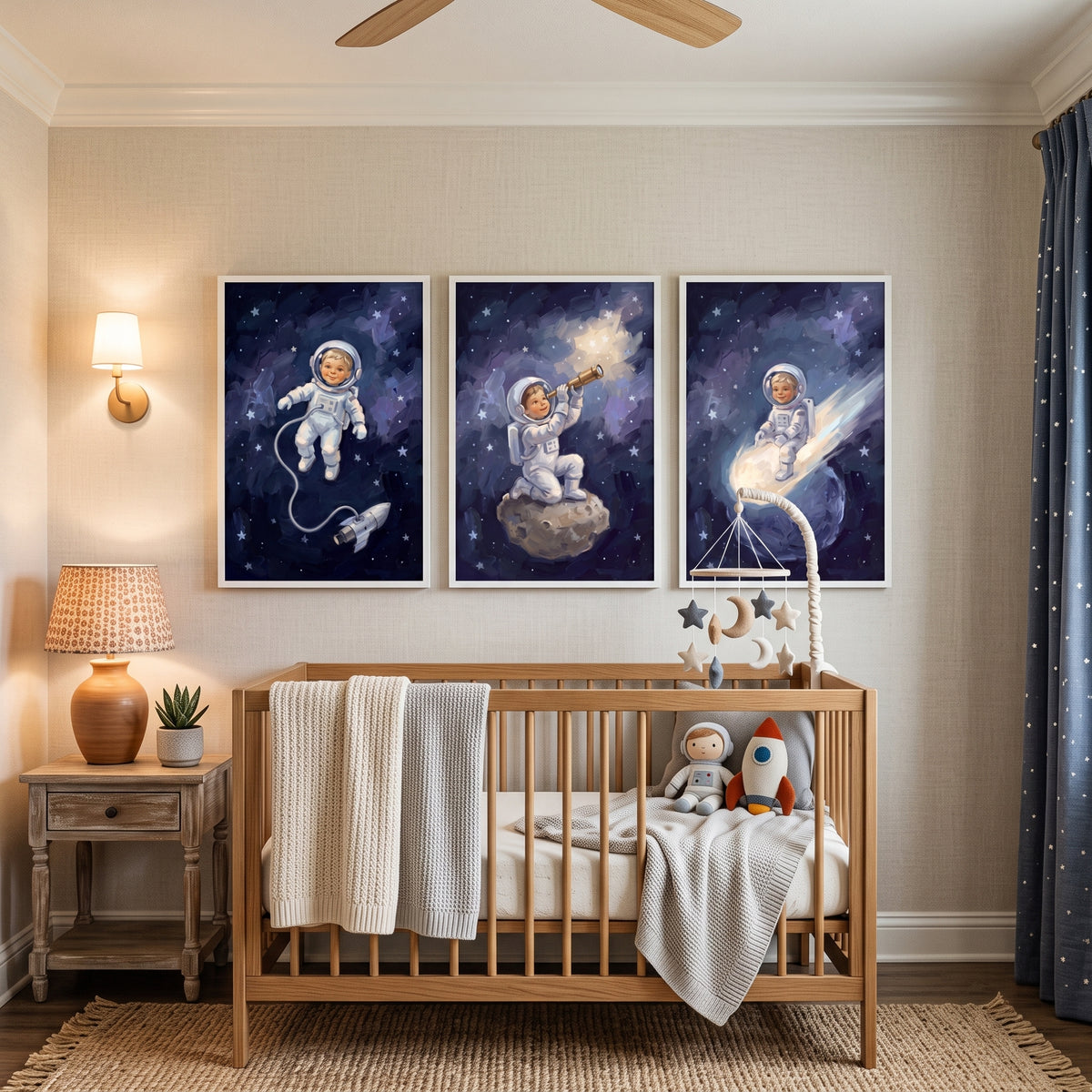 Deep Cosmos Child Astronaut Wall Art Set of 3 - Celestial Wonder Journey
