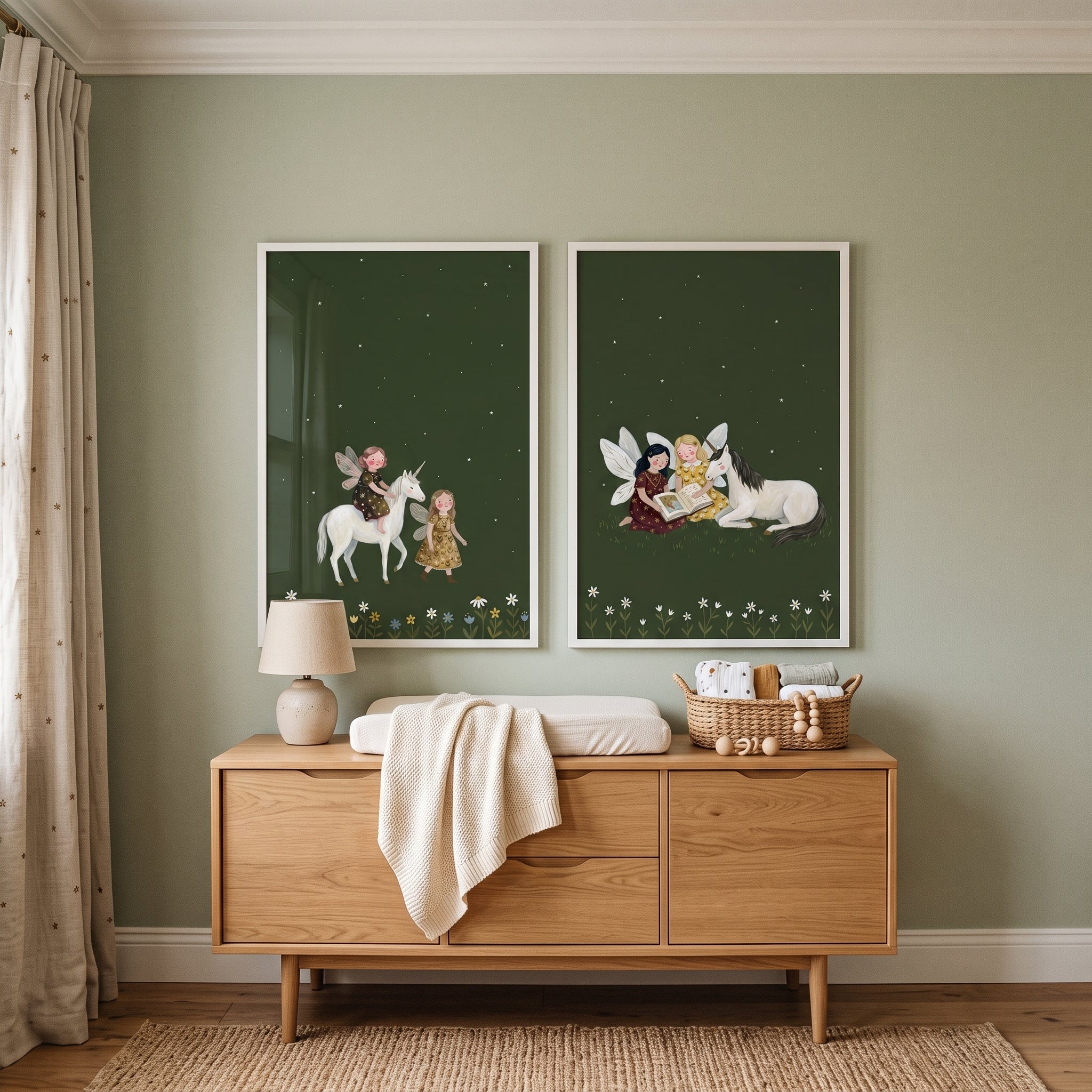 Deep Green Fairies Wall Art Set of 2 - Starlight Fairy Tales