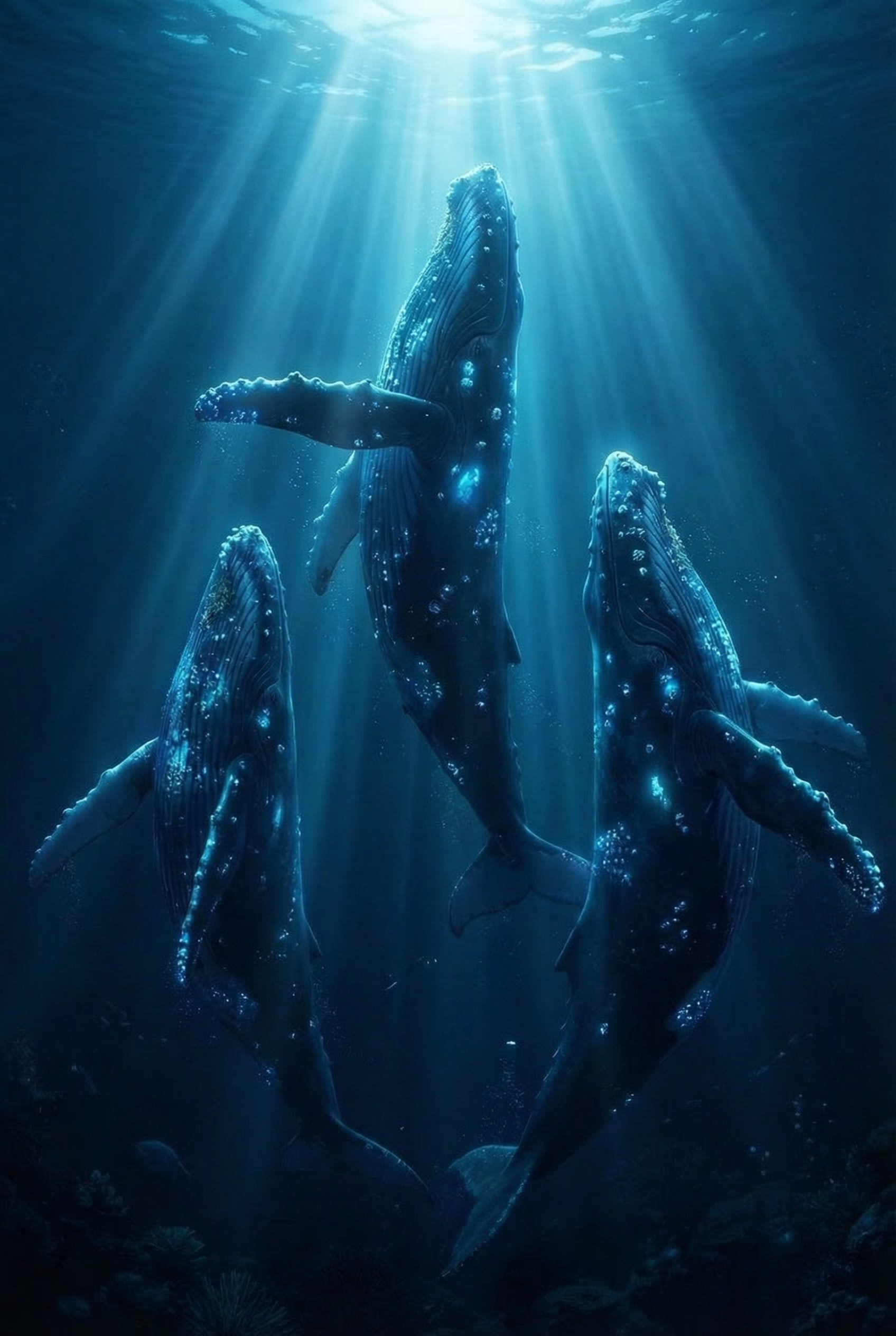 Deep Sea Swimming Whale Wall Art - Radiant Ocean Giants