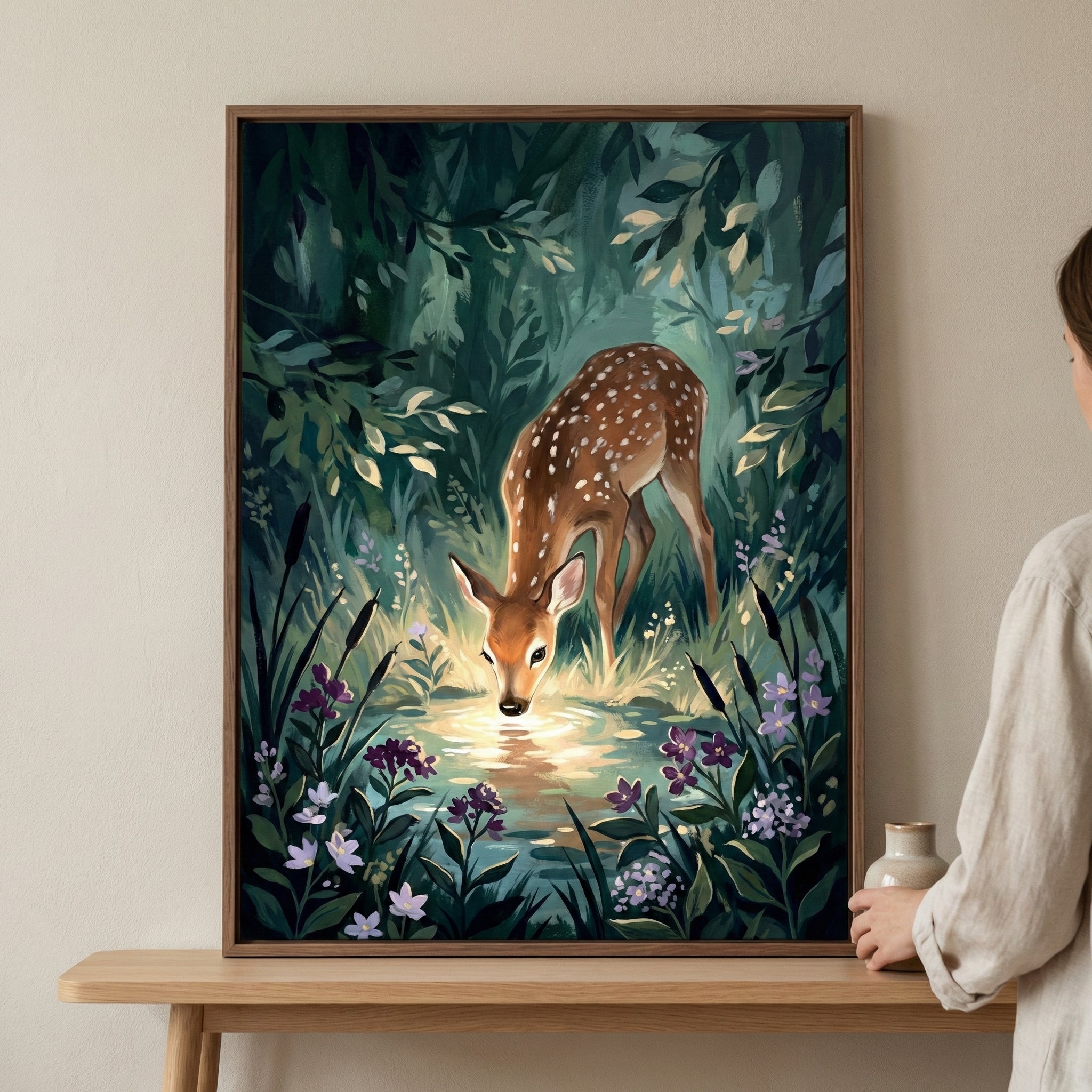 Forest Glimmer - Fawn Framed Wall Art for Nursery, Playroom or Kids Bedrooms