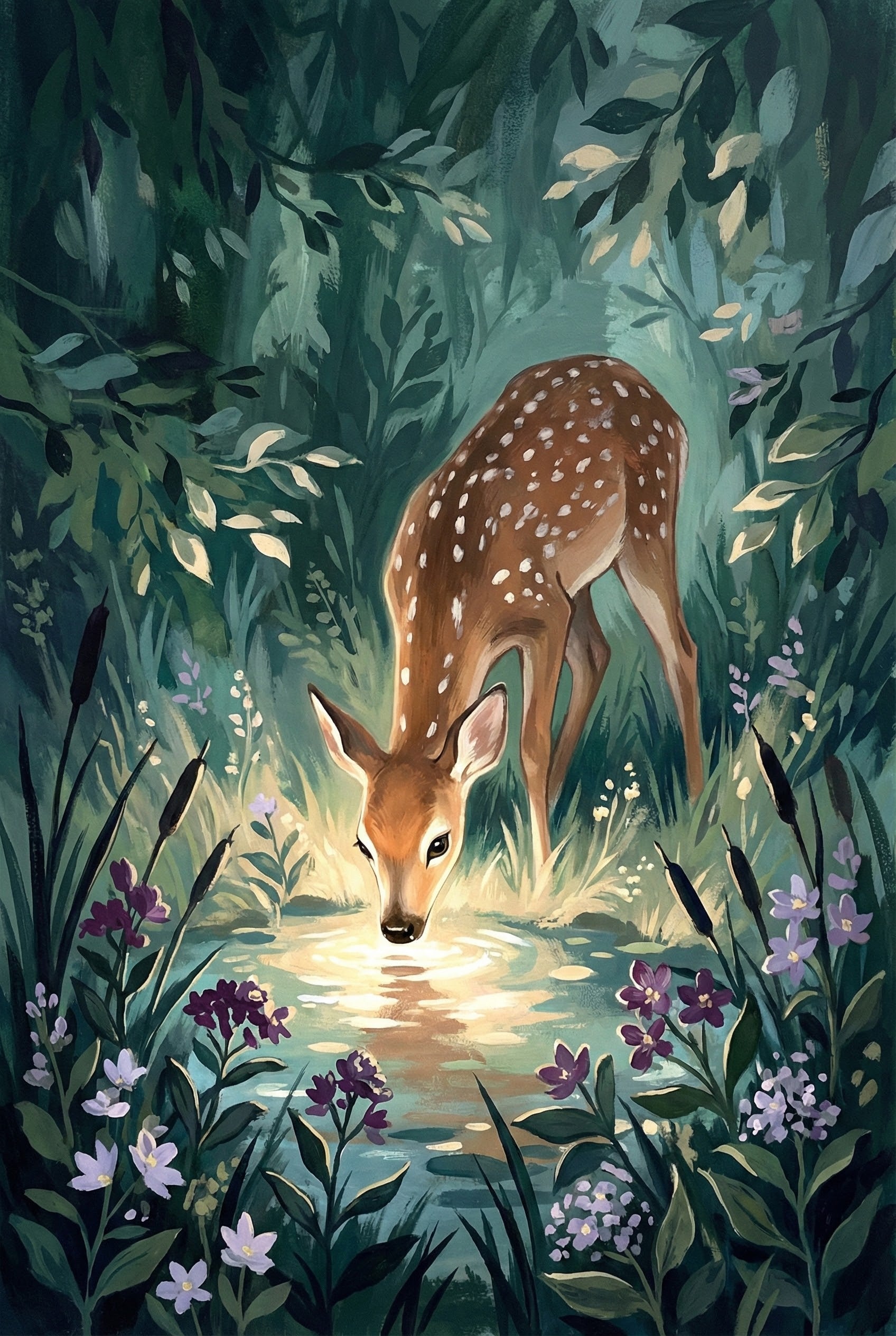 Forest Glimmer - Fawn Framed Wall Art for Nursery, Playroom or Kids Bedrooms