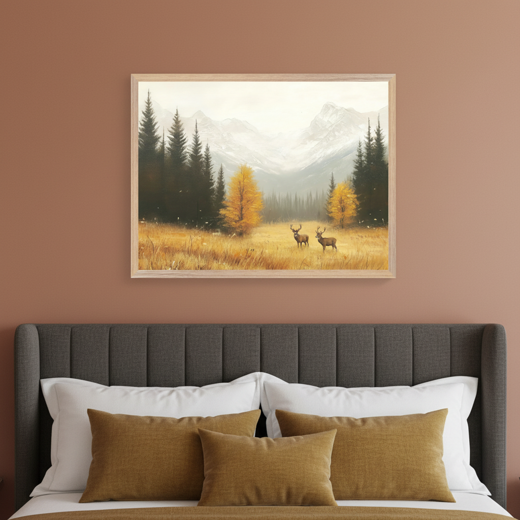 Whimsical painting of a French boulangerie with shelves full of croissants and pastries, floral garlands of pink roses above the window, and a black bicycle resting outside on cobblestone pavement

