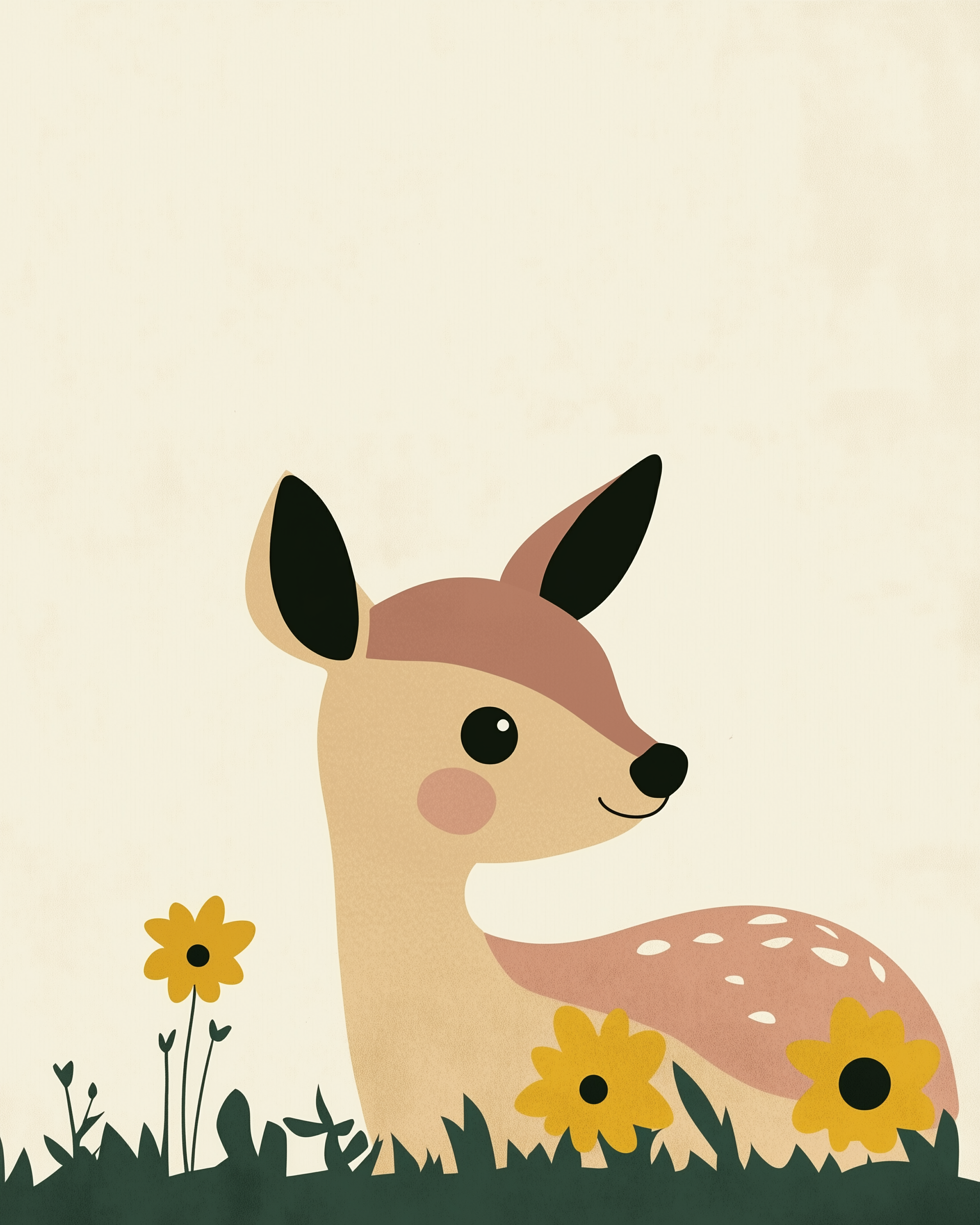 Woodland Deer Wall Art for Nursery, Playroom or Kids Bedrooms - Gentle Fawn with Wildflowers Decor - Sunny Fawn