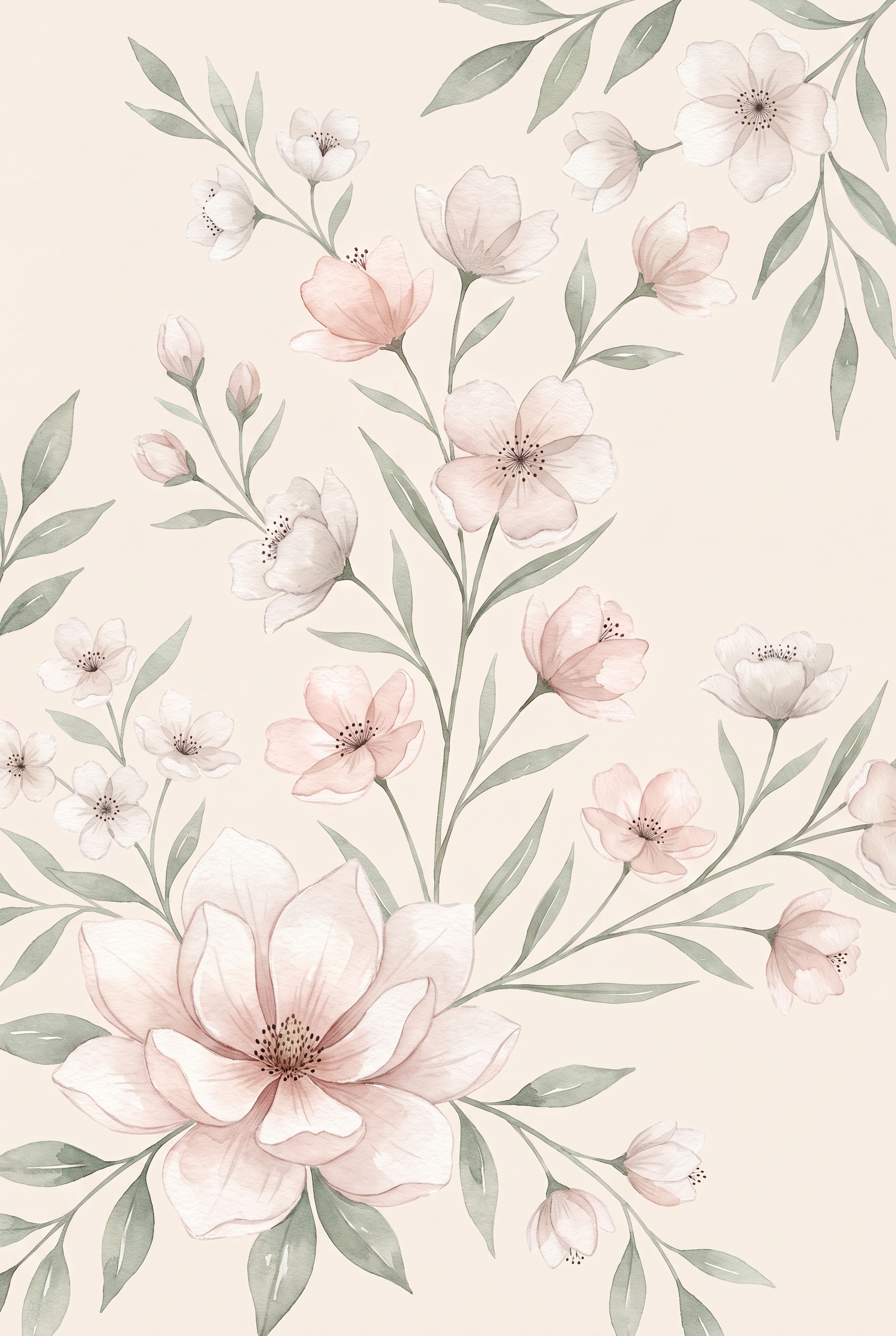 Delicate Blush Watercolor Floral Wall Art - Soft Blush Garden
