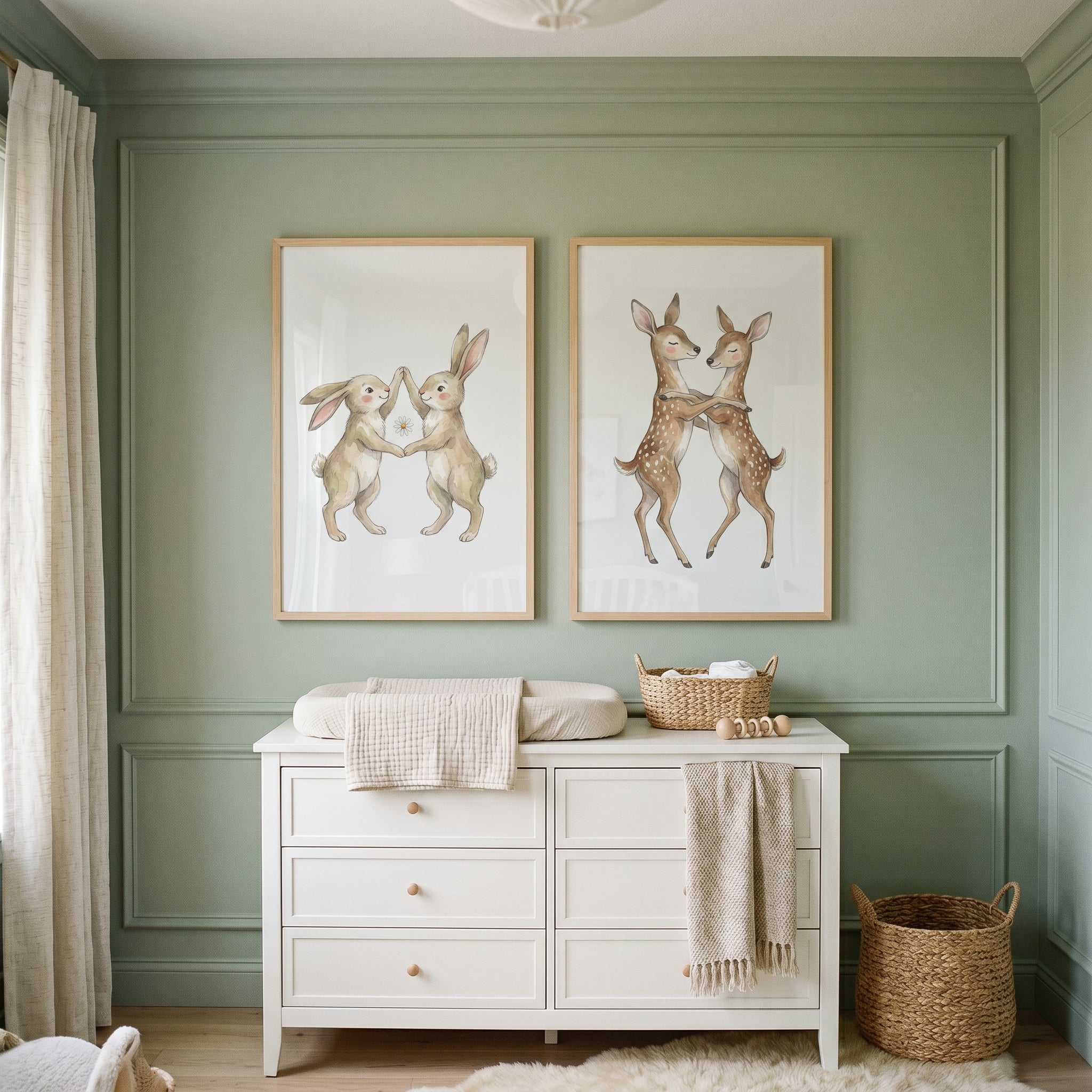 Delicate Dancing Woodland Animal Wall Art Set of 2 - Whimsical Woodland Waltz