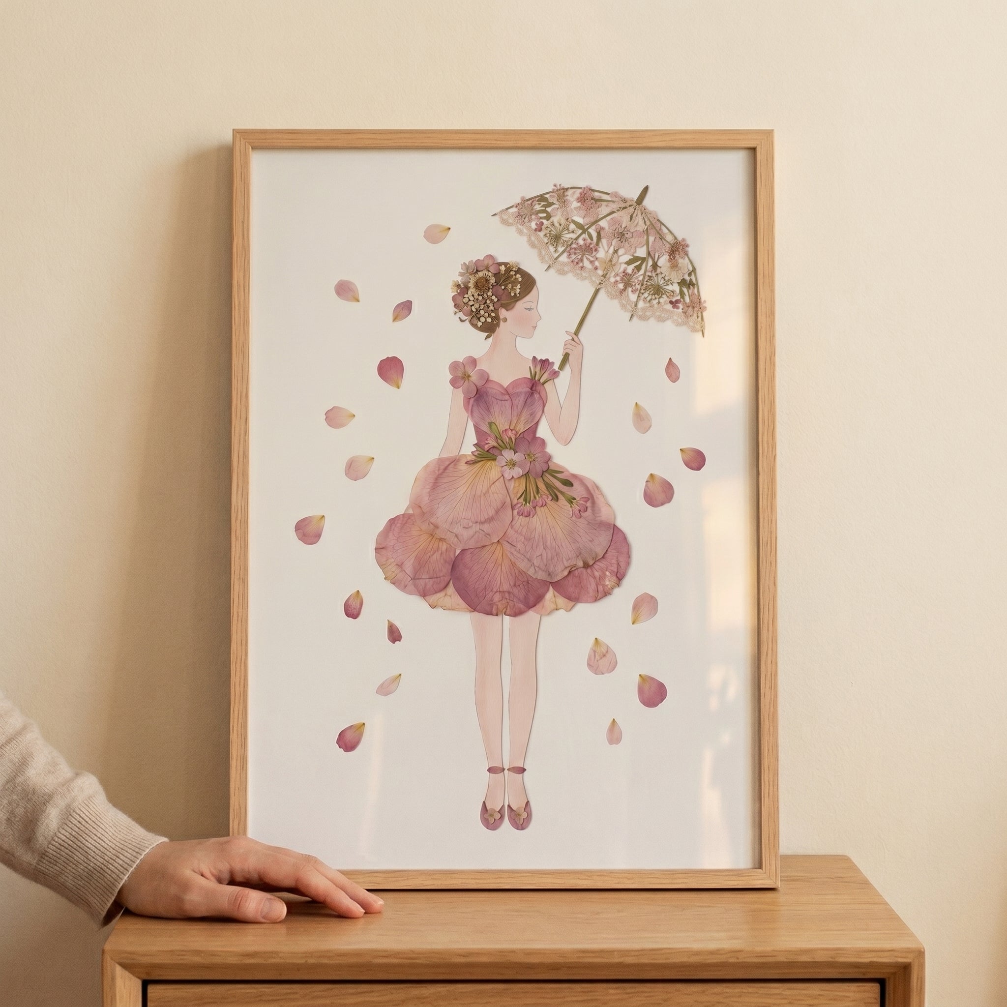 Delicate Floral Parasol Lady Wall Art - Petal Parasol Muse