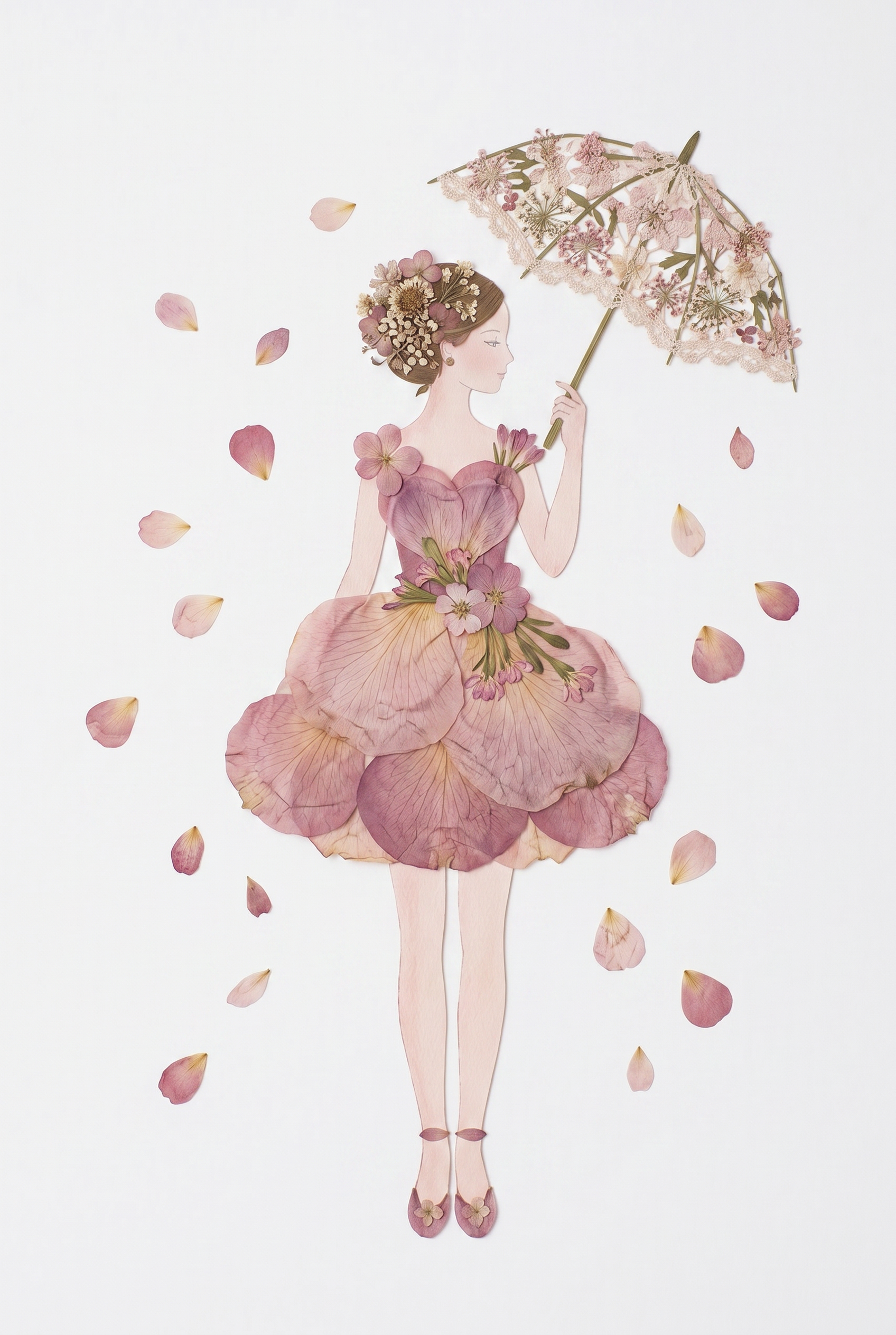 Delicate Floral Parasol Lady Wall Art - Petal Parasol Muse