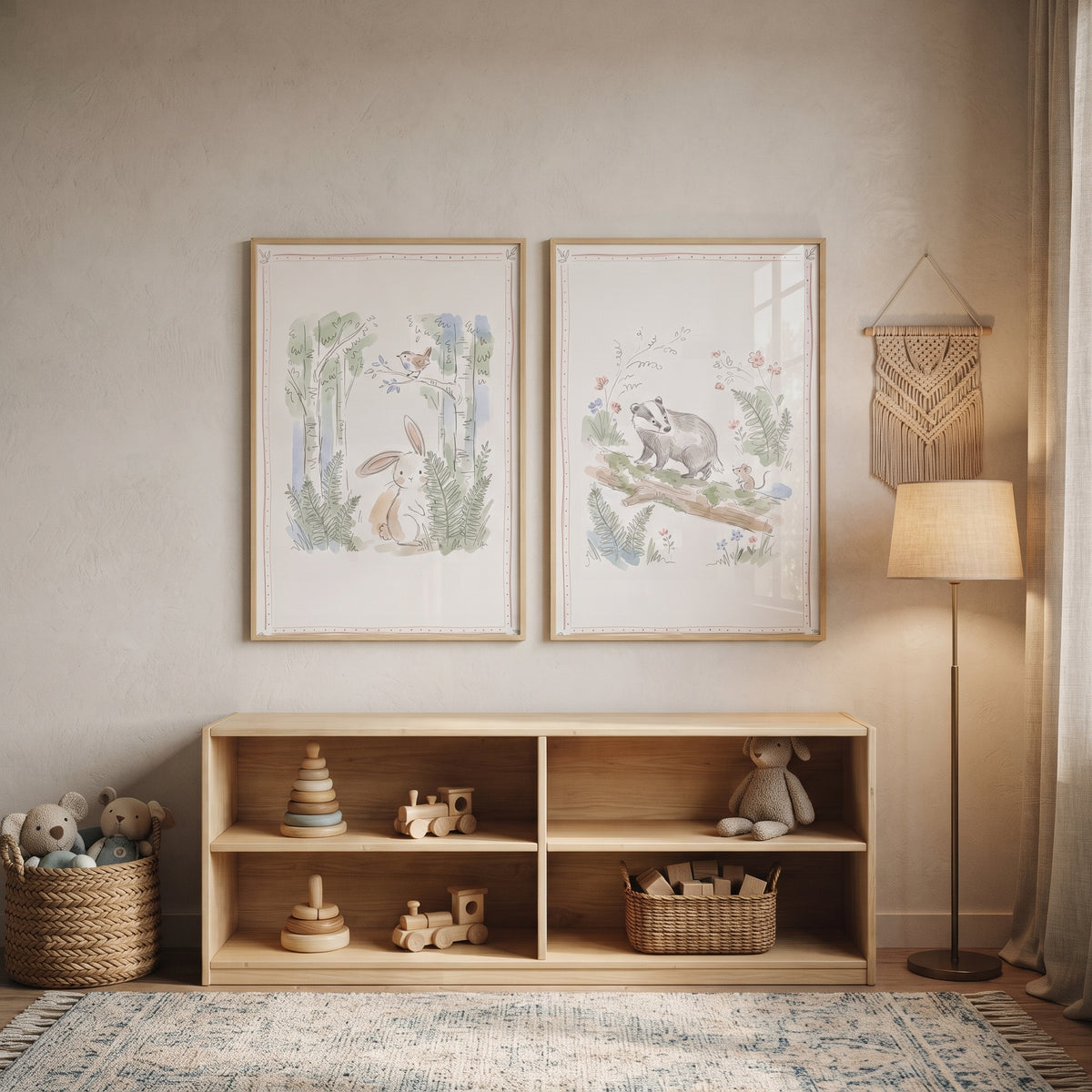 Delicate Nature Woodland Animal Wall Art Set of 2 - Gentle Forest Friends