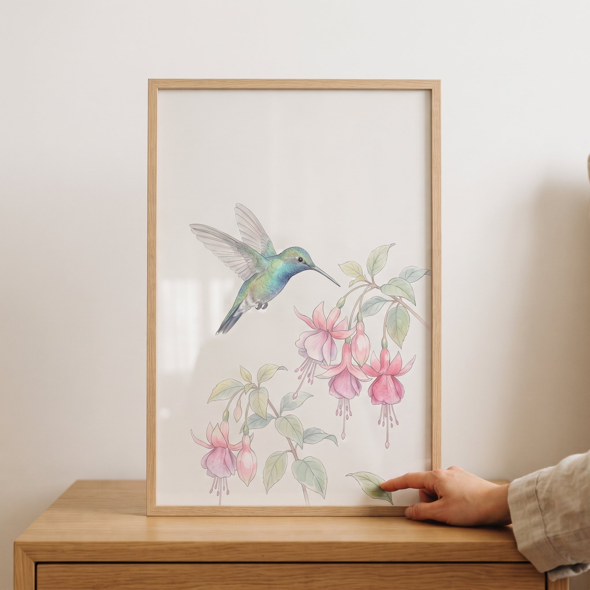 Delicate Pastel Watercolor Hummingbird Wall Art - Nectar Serenade