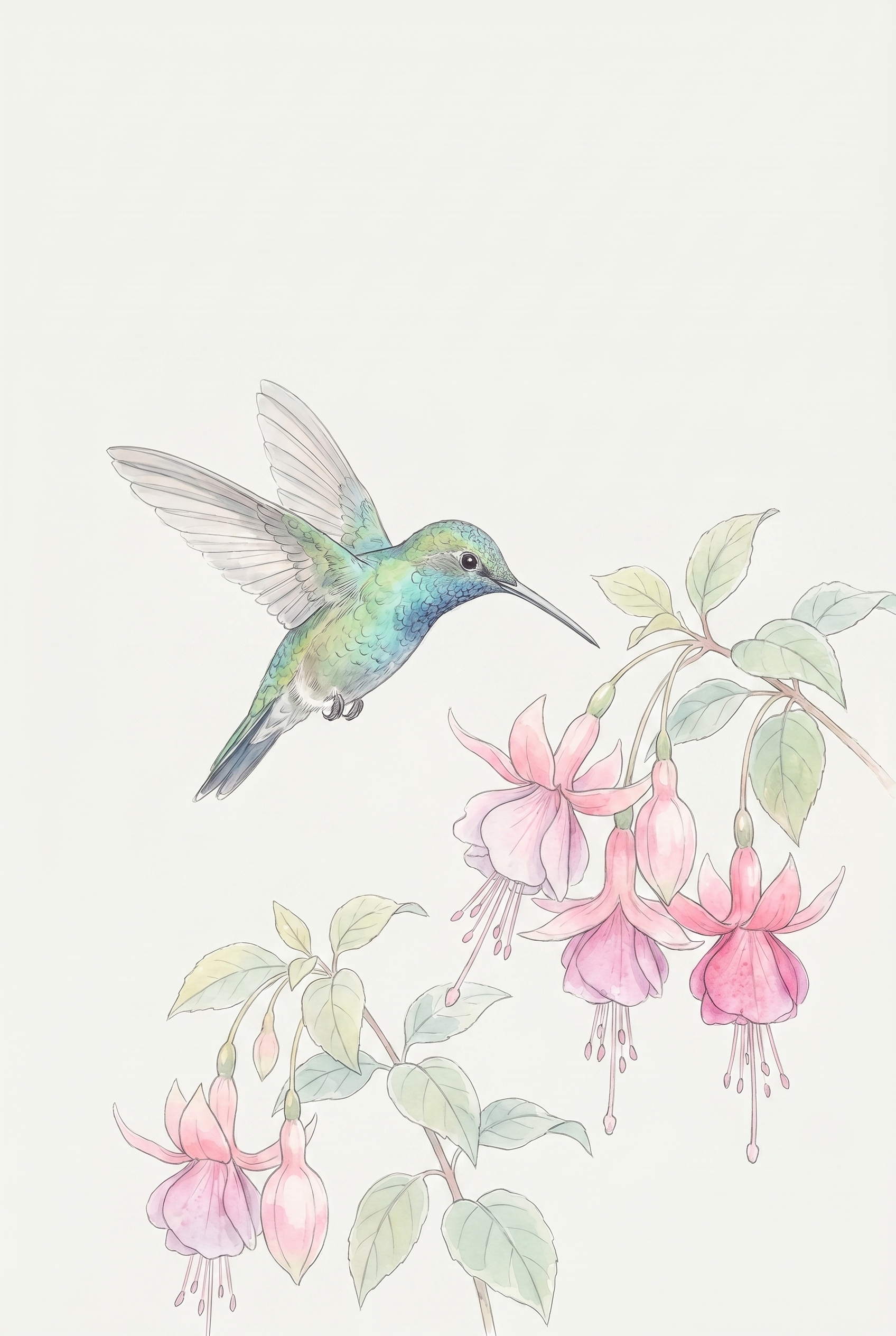 Delicate Pastel Watercolor Hummingbird Wall Art - Nectar Serenade