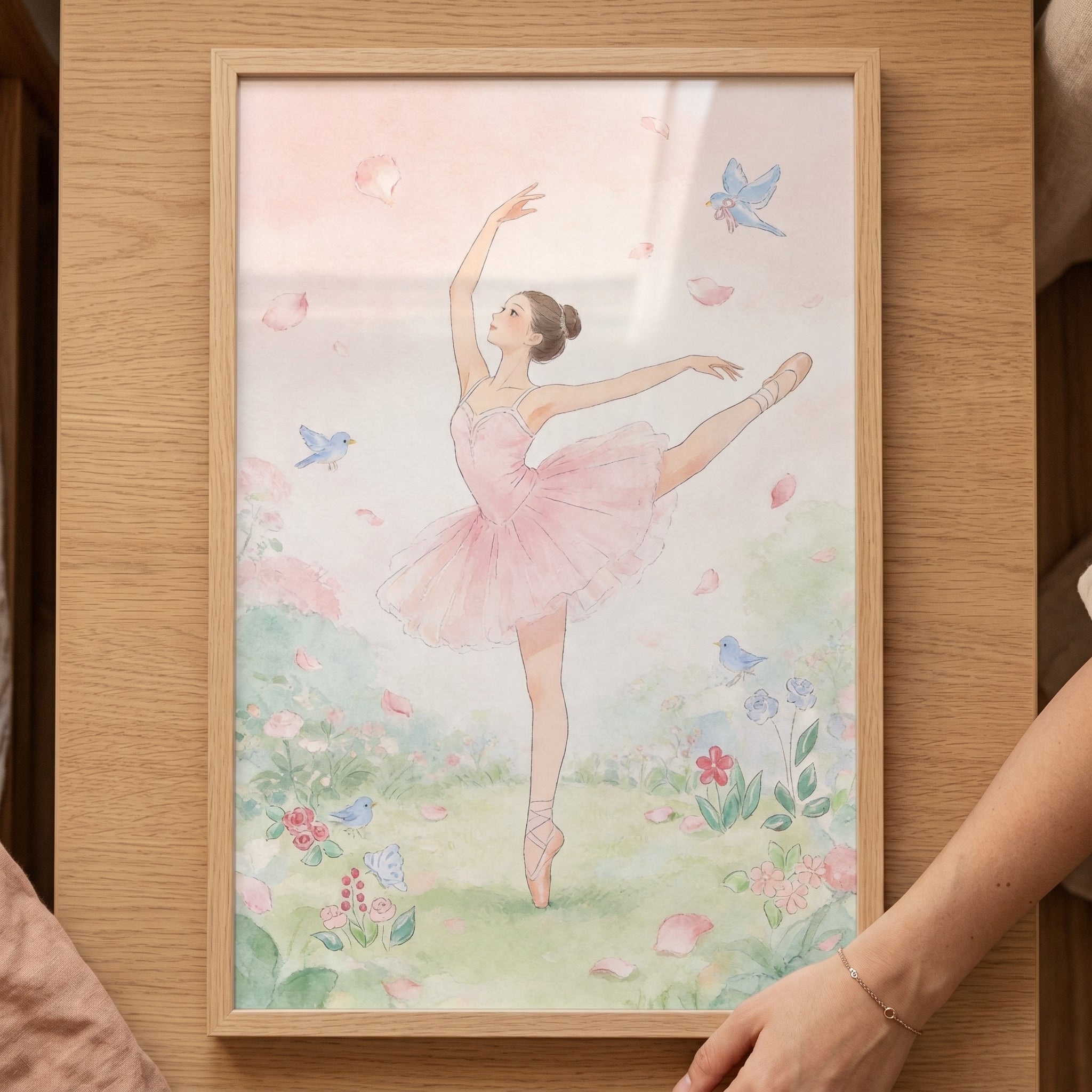 Delicate Pink Petal Ballerina Wall Art - Pink Petal Dance