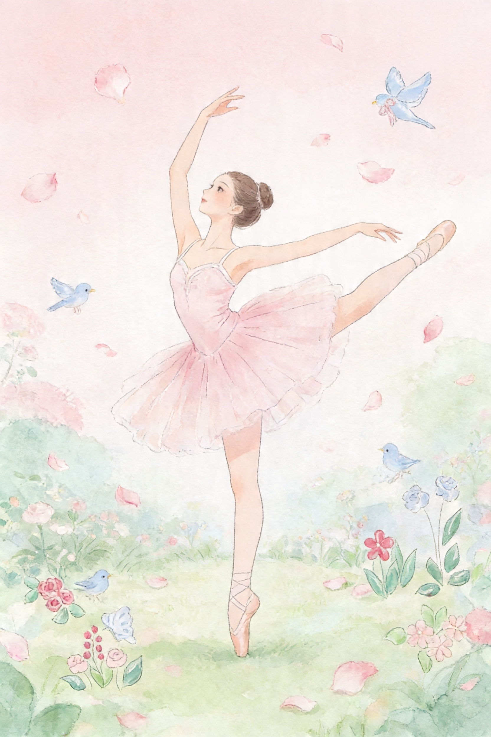 Delicate Pink Petal Ballerina Wall Art - Pink Petal Dance