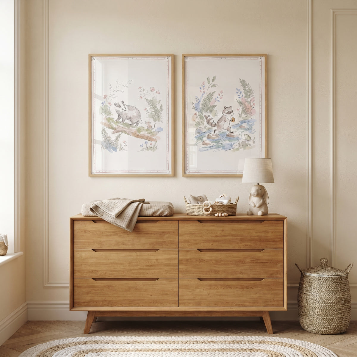 Delicate Sketch Woodland Animal Wall Art Set of 2 - Woodland Animal Adventures