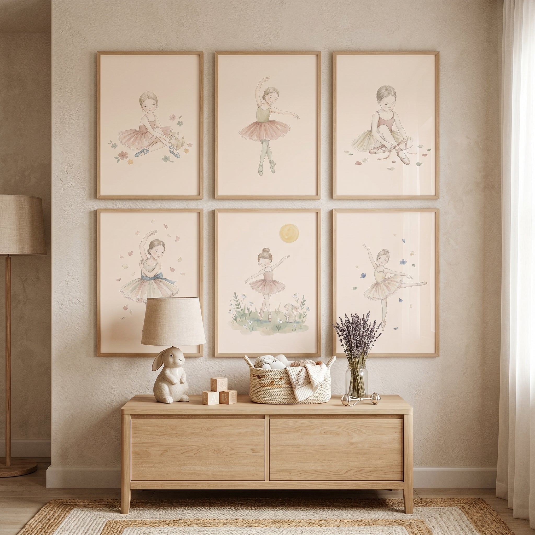 Delicate Watercolor Little Ballerina Wall Art Set Of 6 - Graceful Tutu Moments