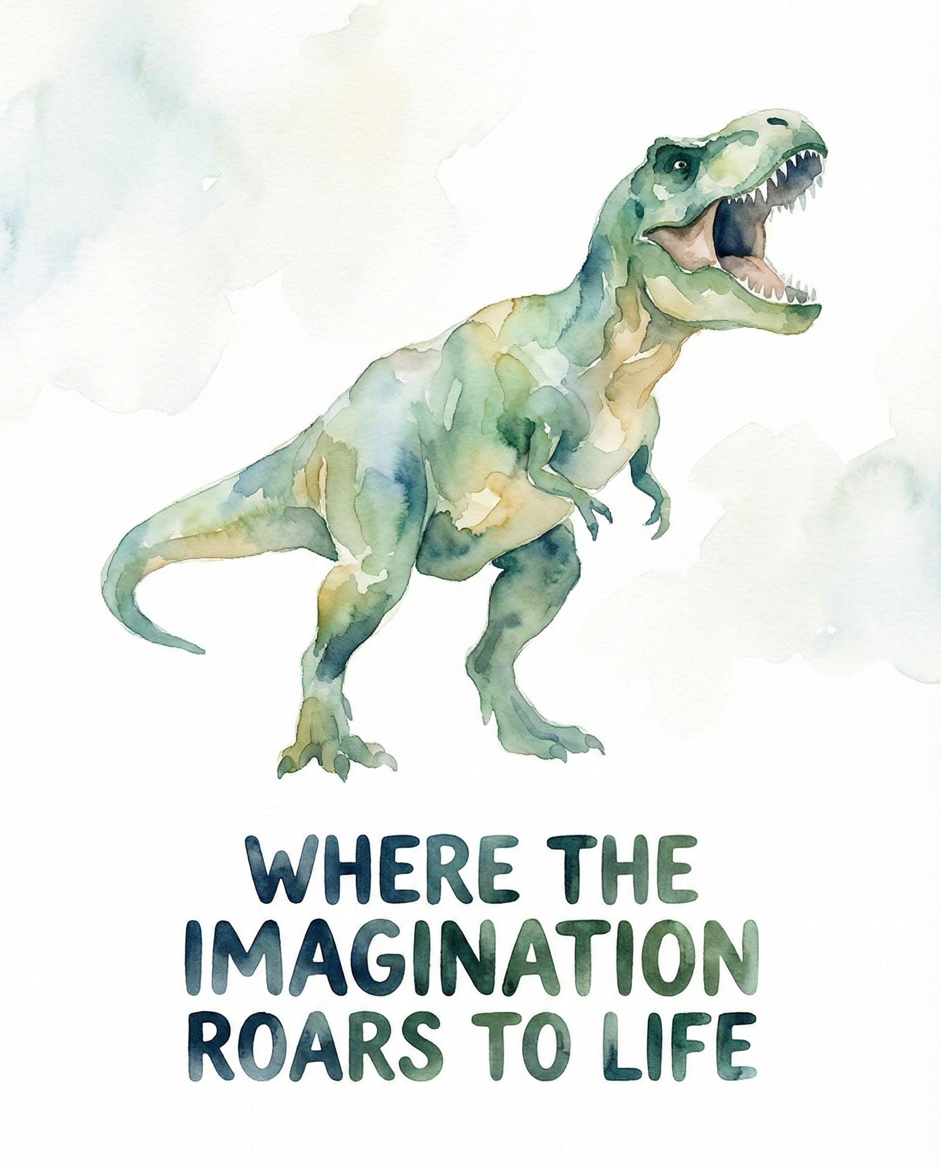 Imagination Roars - Dinosaur Framed Wall Art for Nursery, Playroom or Kids Bedrooms