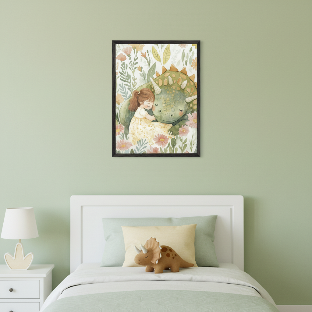 Dinosaur Wall Art for Nursery, Playroom or Kids Bedrooms - Affectionate Floral Stegosaurus in Soft Pastels - Daisy-Saur