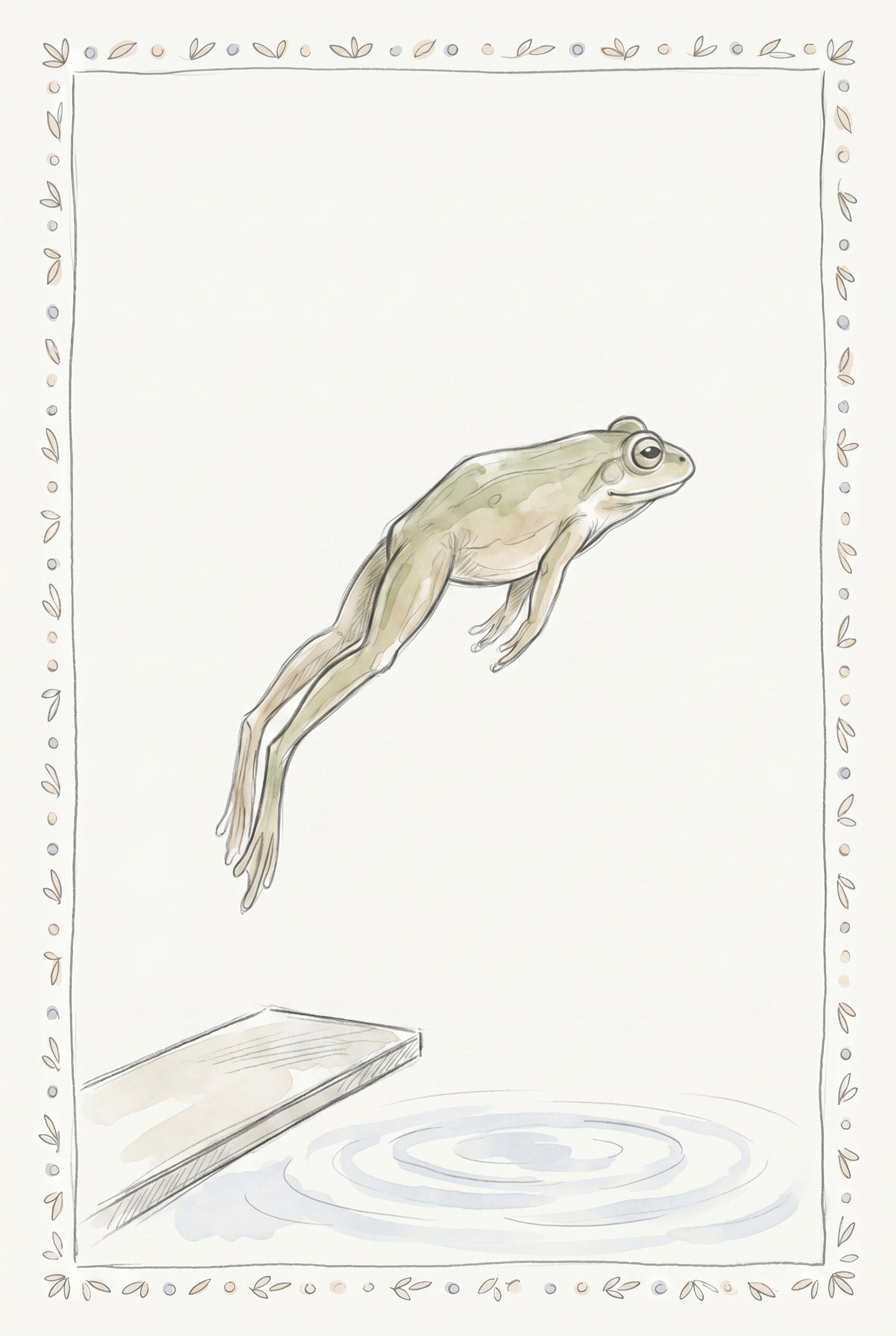 Diver Green Frog Wall Art - Leaping Pond Frog