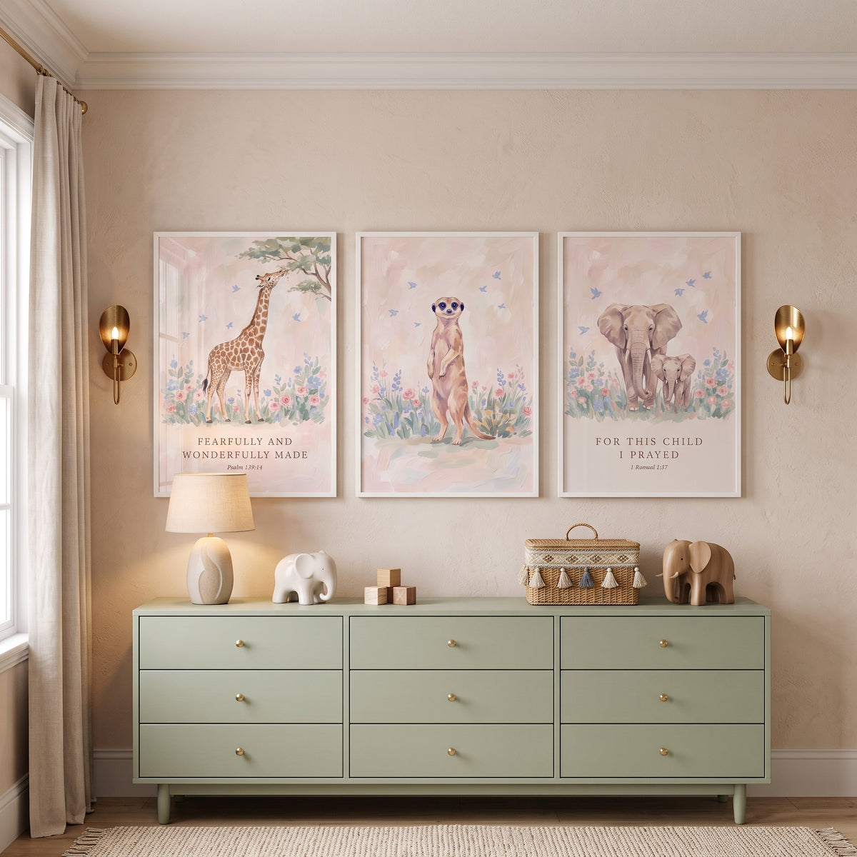 Divine Meadow Savanna Animals Wall Art Set Of 3 - Sweet Scripture Safari